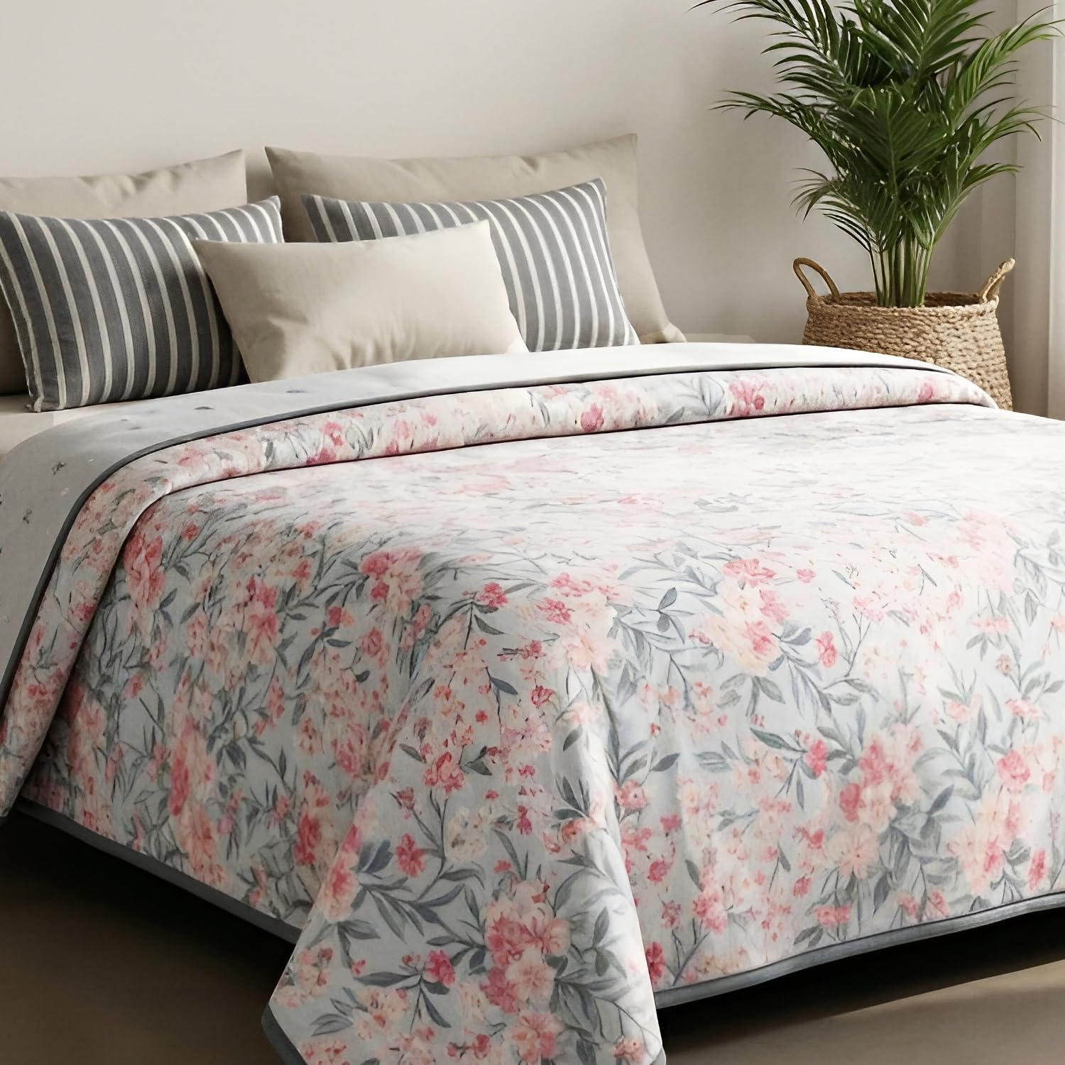 haus & kinder Cotton Double Bed Dohar Sakura Whisper, Grey Color, Lightweight & Breathable AC Blanket for All Seasons-image-13