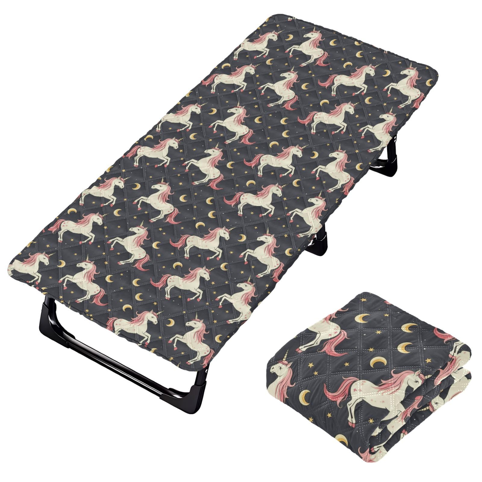 Portable Toddler Bed Sheet for Kids Unicorn and Moon in Dark Sky Travel Bed Fitted Sheet