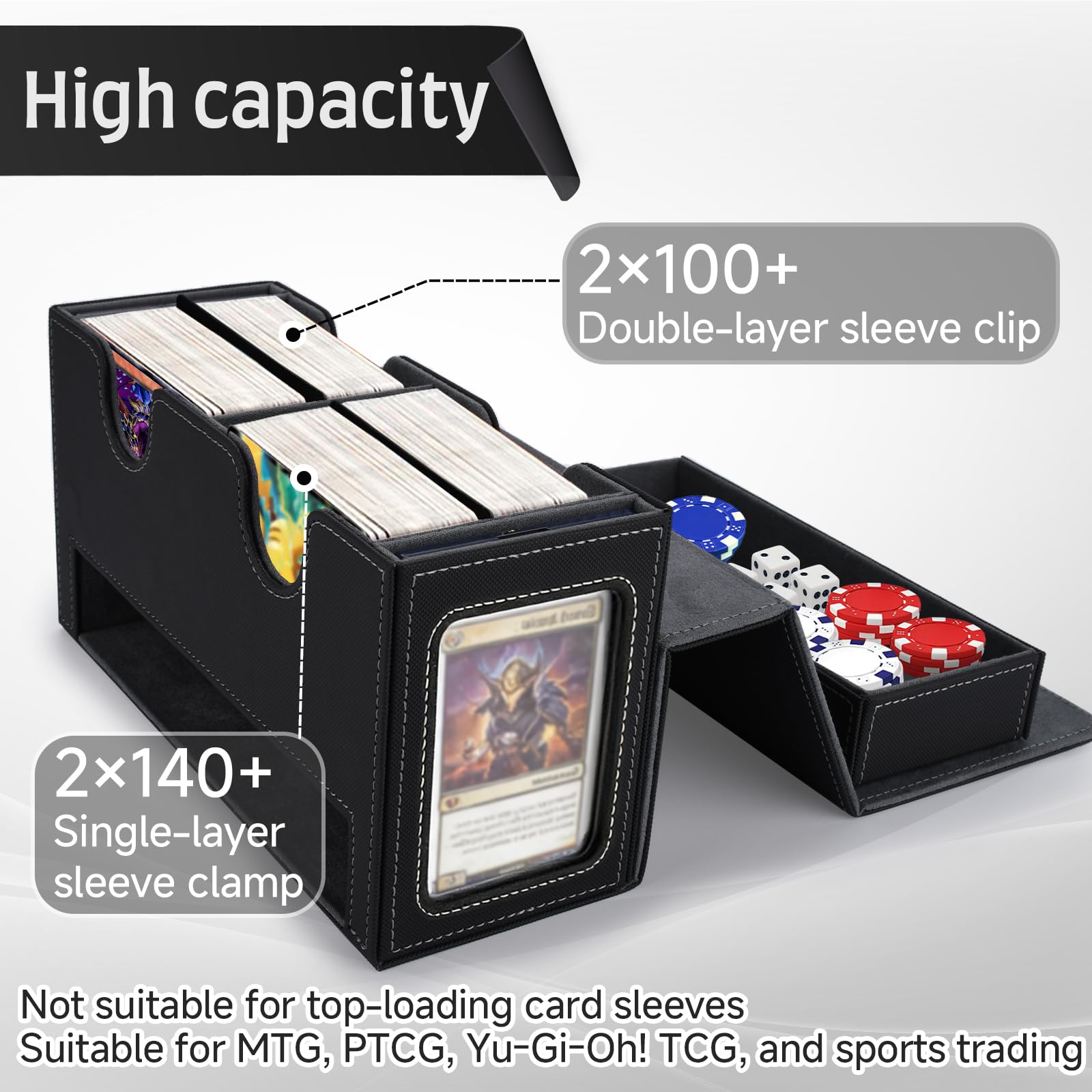 Jamiukro Card Deck Box per MTG Commander, grande scatola per carte collezionabili 6 in 1 con 5 scatole per carte TCG e vano cubo, per 2400 carte non leevate, set nero e