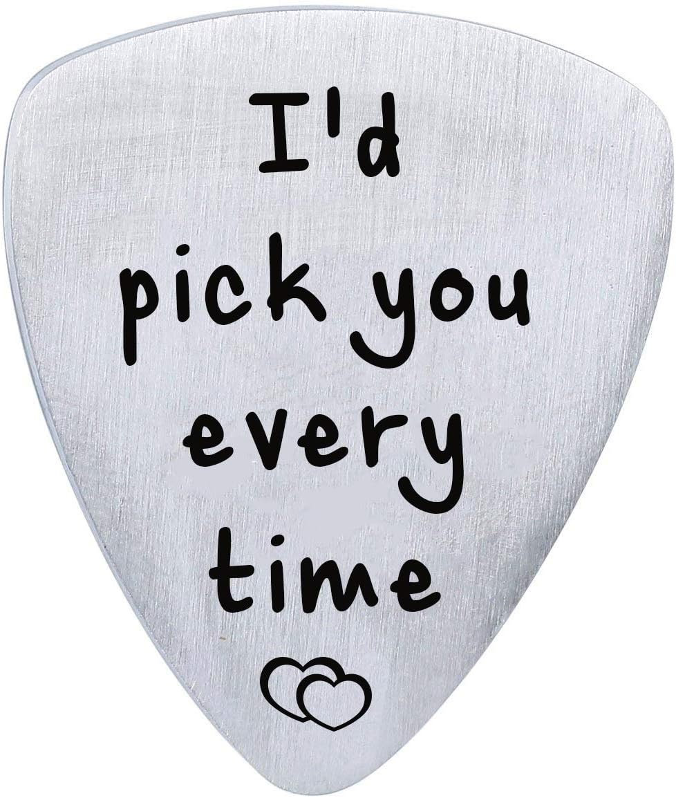 Anniversary Guitar Pick for Him Men, I'd Pick You Every Time Musical Guitar Pick Jewelry Gift for Husband Boyfriend Fiance Dad