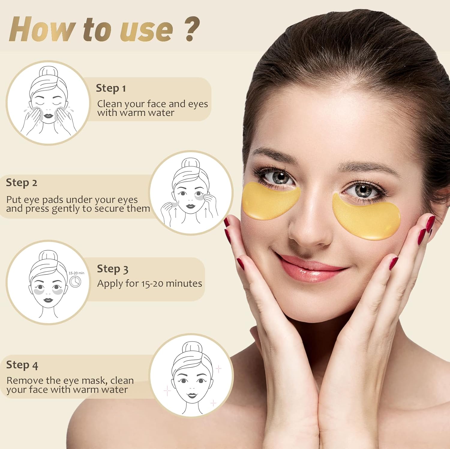 FENGOO Under Eye Patches - 24K Gold Eye Masks for Dark Circles and Puffiness, Eye Patches for Puffy Eyes, Anti-Aging Hyaluronic Acid Moisturizing Under Eye Mask Ordinary Skin Care Products (60 Pcs) : Beauty & Personal Care