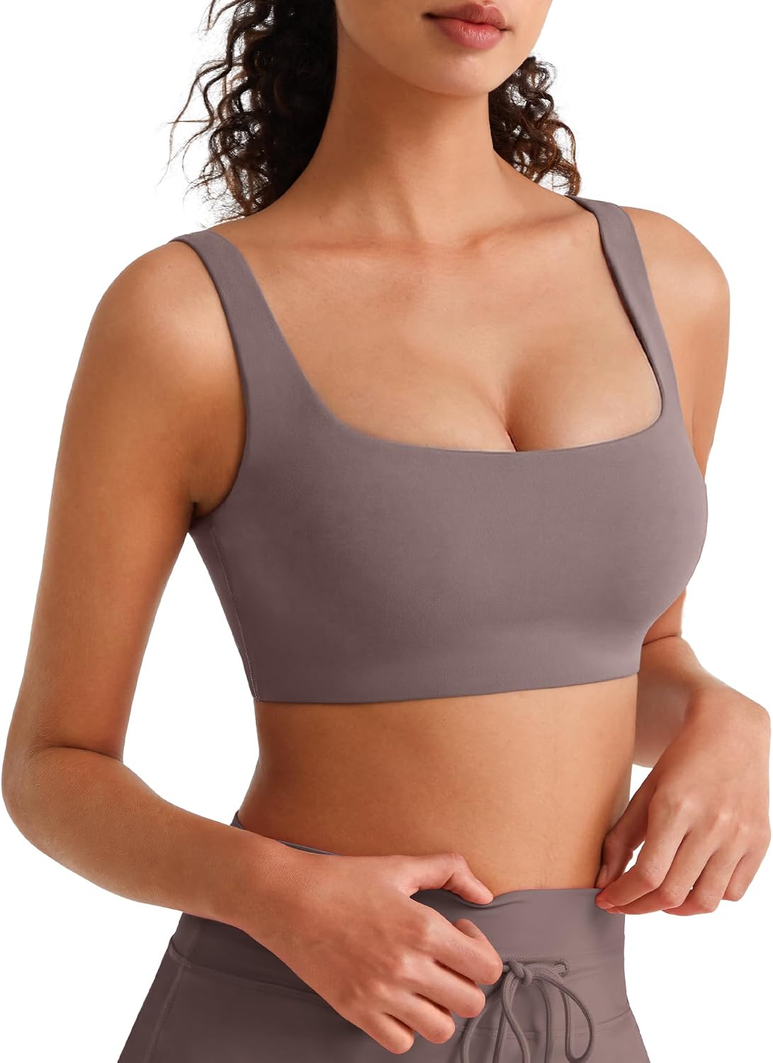 G4Free BareFeel Non Padded Square Neck Sports Bra for Women - Wireless U Back Crop Tank Tops Yoga Workout Casual