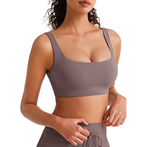 G4Free BareFeel Square Neck Sports Bras for Women - Non Padded U Back Casual Yoga Crop Tops