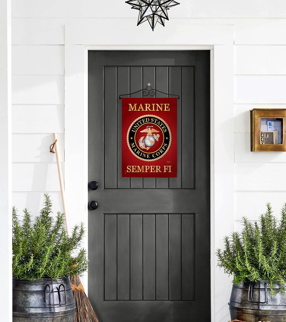 Bandera de jardín del Cuerpo de Marines – Juego de colgador de pared Fuerzas Armadas USMC Semper Fi United State American Military Veteran Retire Official – Cartel de casa pequeño regalo de patio de