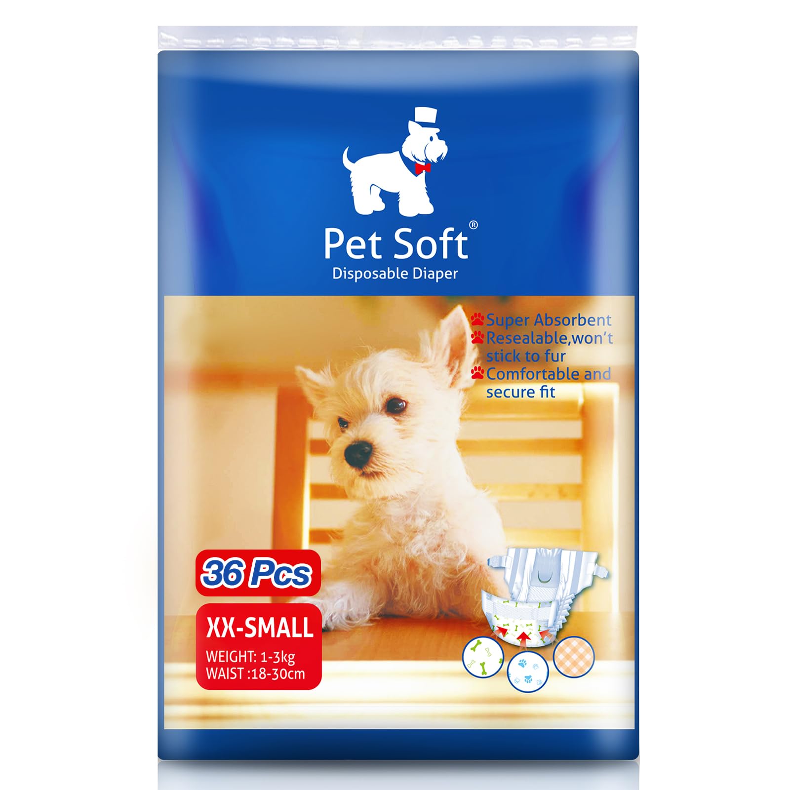 Pet Soft Dog Diapers Female - Disposable Puppy Diapers, Cat Diapers 36pcs XXSmall
