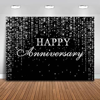Mocsicka Black and Silver Happy Anniversary Backdrop Silver Glitter Bokeh Spot Wedding Anniversary Bridal Shower Party Decorations Cheers to Wedding Miss to Mrs Photography Background (Silver, 7x5ft)