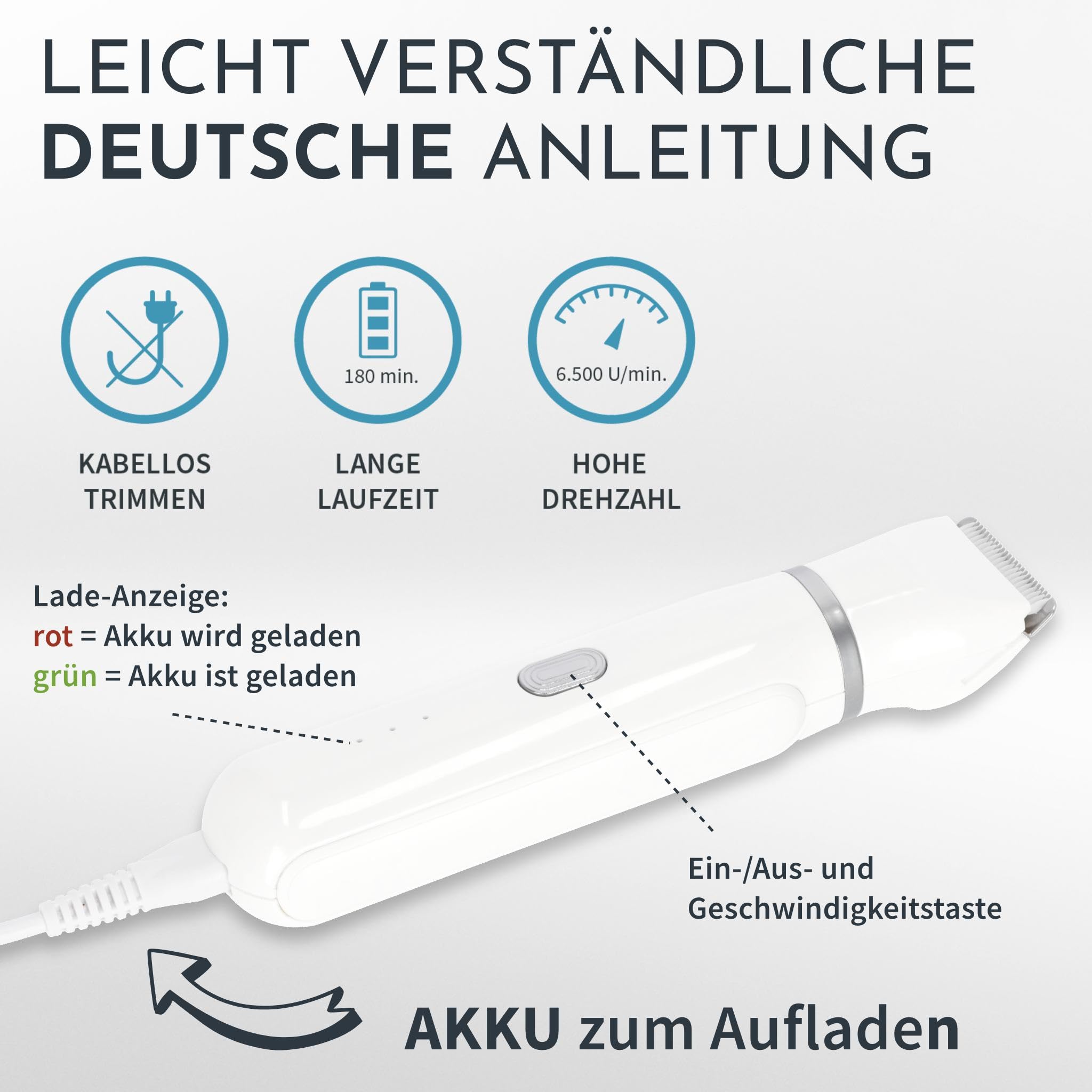 Hafenbande 4in1 Tondeuse pour chiens, chats et petits animaux professionelle | poil long epais | accessoires de coupe et pour peignes | Étanche | Rechargeable