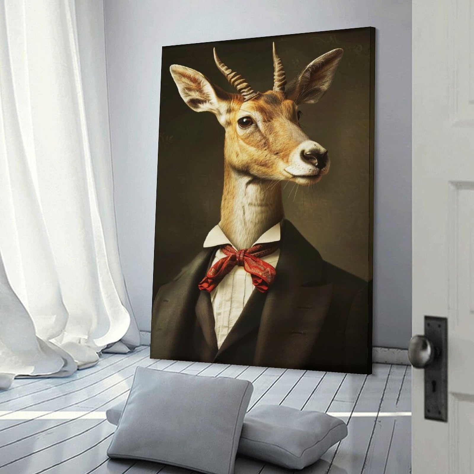 Junmoney Dapper Gazelle in A Suit Wall Decor Canvas Print, 20x30inch(50x75cm), for Wall Displays, Bedrooms Or Room Updates, Wall Decor Suited to Curated Displays