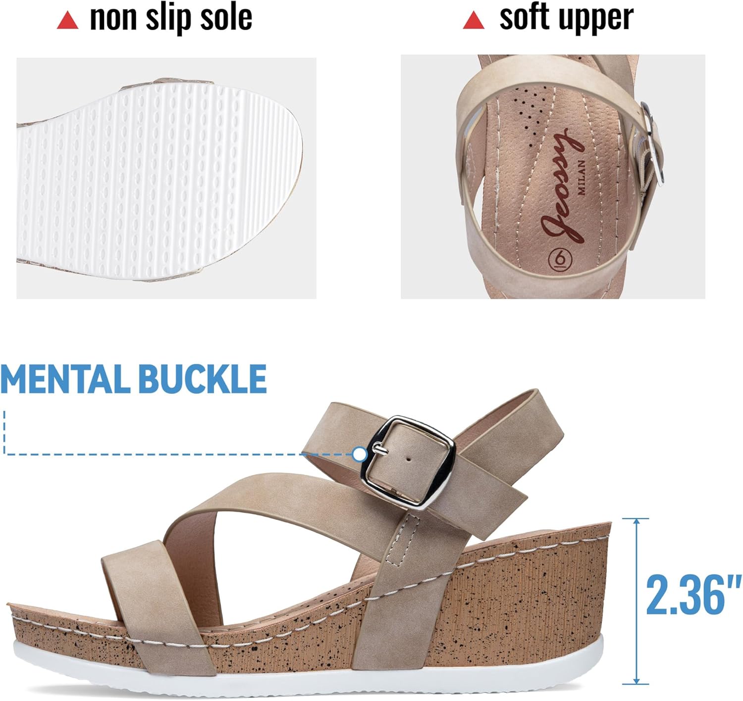 Jeossy Women's Platform Wedge Sandals 835 Comfortable Open Toe Ankle Strap Summer Walking Sandals with Buckle - Image 6