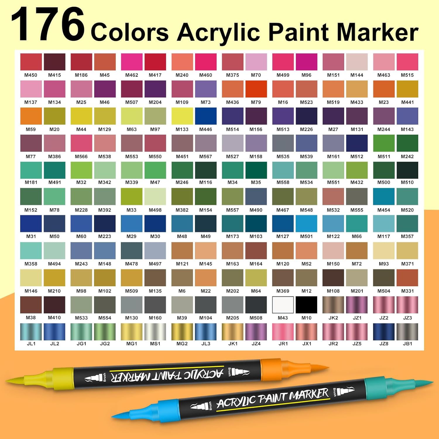 Amamao 176 Colors Acrylic Paint Markers Pens Set,88 Pack Brush Acrylic Paint Markers for Rock Painting Fabric Plastic Wood Canvas Stone Glass Paper DIY Craft Supplies