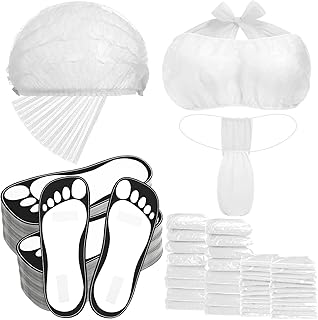 96 Pcs Spray Tanning Supplies Included Spray Tan Feet Pads Hair Nets Disposable Bra Underwear Caps Kit for Sunless Tan Self Tanning at Home or Salon Accessories (White)