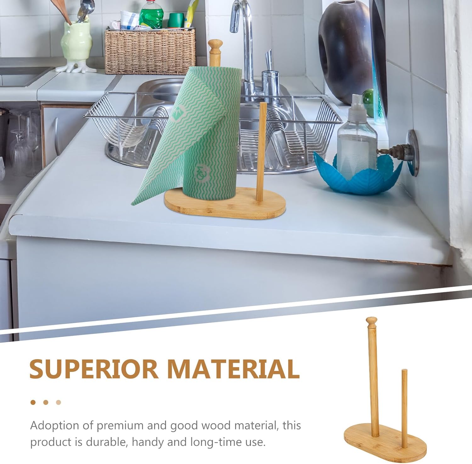 VANZACK Wooden Vertical Paper Towel Holder Stand Countertop Paper Holder Kitchen Tissue Organizer Material Modern Design for Residential and Commercial Use