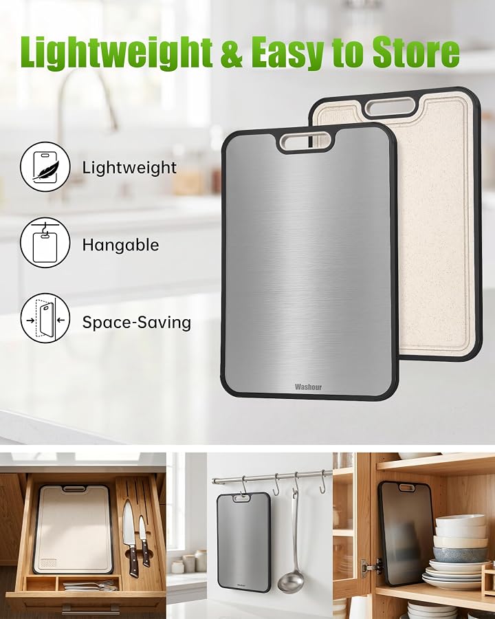 Washour Non Toxic Titanium Cutting Board for Kitchen, Food Grade Titanium Cutting Boards 2 in 1 Double Sides, Non Slip Cutting Mat 15" x 10" - image 3