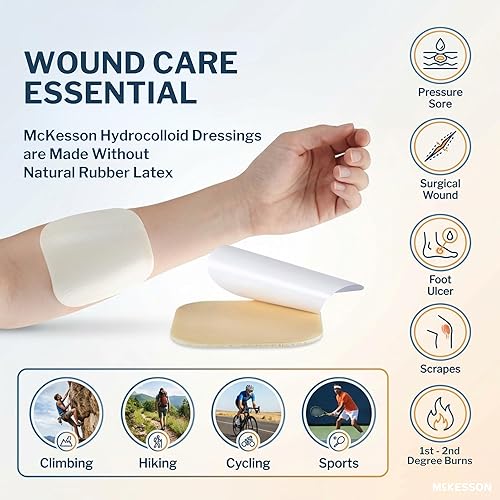 Miniatura 3 de McKesson Apósitos hidrocoloides con respaldo de espuma, estériles, 4 x 4 pulgadas, 10 unidades, 10 paquetes, 100 en total