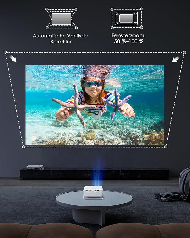 Mini proiector YOTON cu rotație la 180 de grade, corecție automată a trapezului, 1080p, 15000 lumeni, zoom 50%, HDMI USB PS5 TV stick pentru dormitor