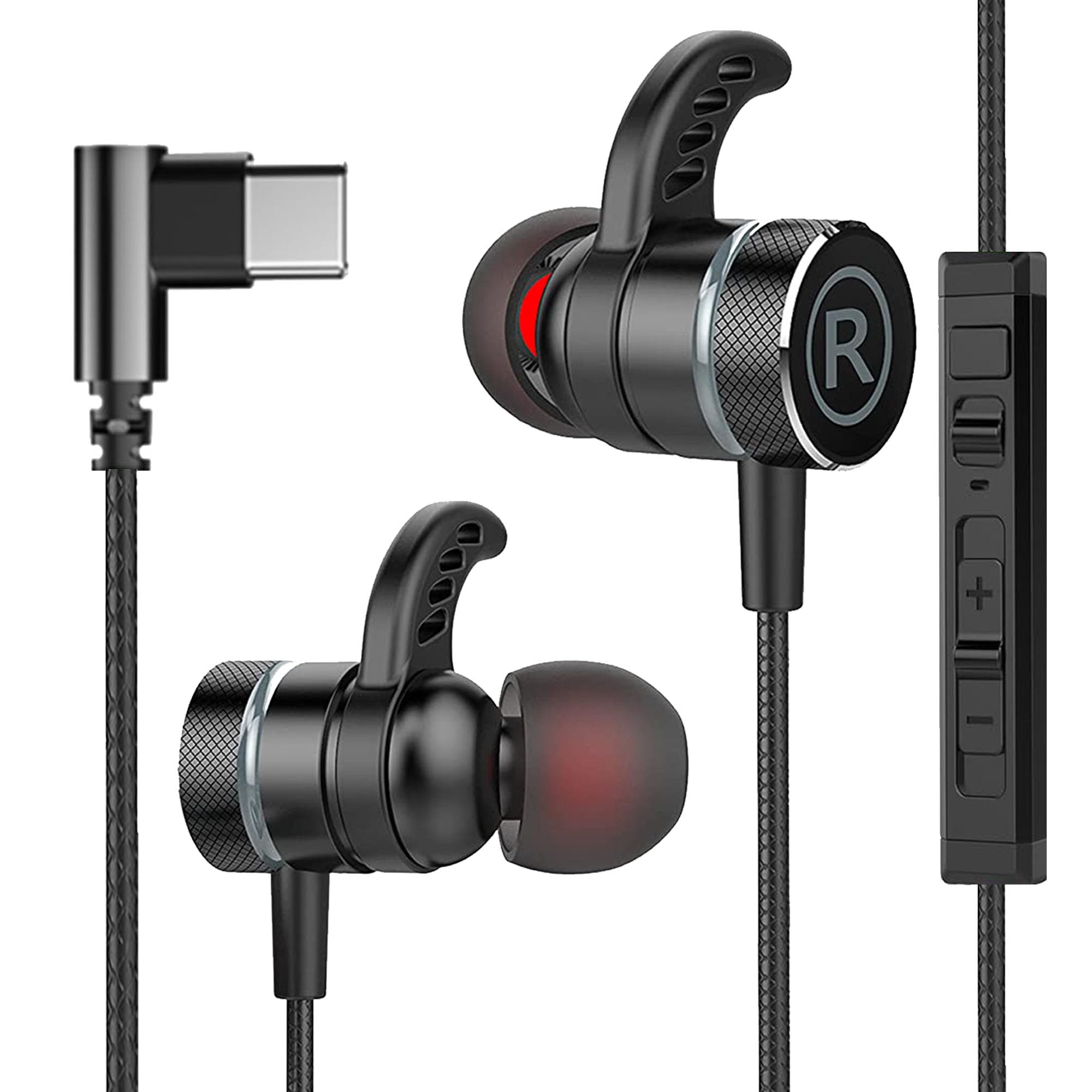 KASOTT Auriculares USB C para Samsung con cable, magnéticos, tipo C, con control de volumen, graves profundos, cancelación de ruido estéreo, para iPhone 17 Pro Max Air 16 16e 15 Pixel 10 9a (negro)