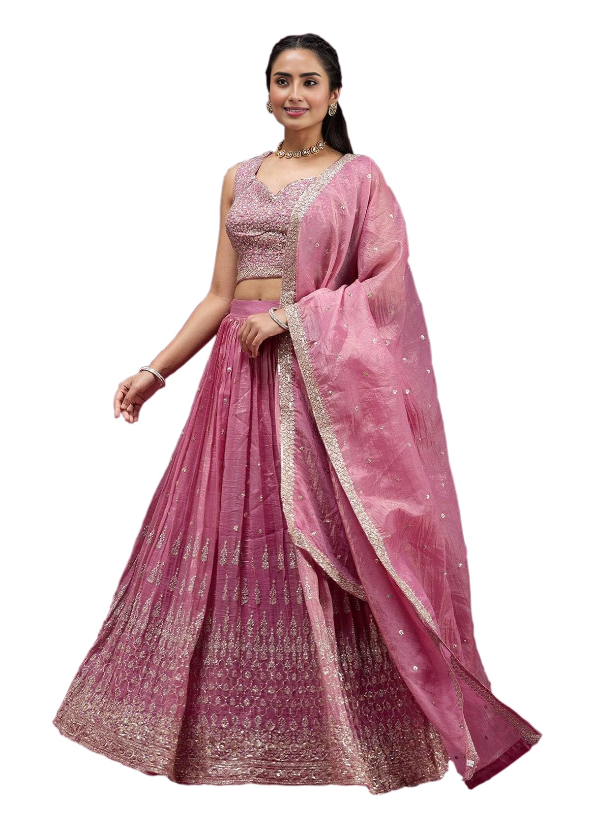 fab window Women's Silk Lehenga with Embroidered Unstitched Blouse and Dupatta, Ethnic (Semi Stitched_Free size).-picture-20