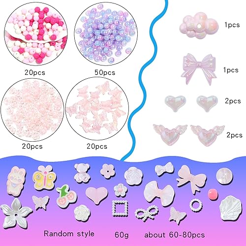 Miniatura 3 de Forise Cuentas de acrílico surtidas estilo aleatorio, caramelo rosa, pastel, flor, mariposa, cuentas a granel para hacer joyas, pulseras, collares,