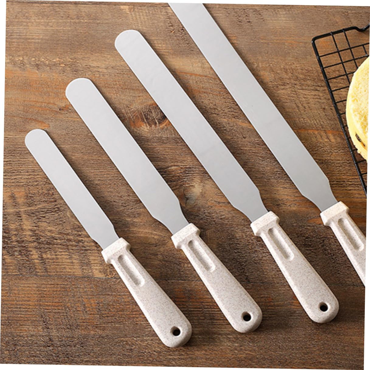 3pcs Baking Cake Spatula Set, Stainless Steel Wheat Straw