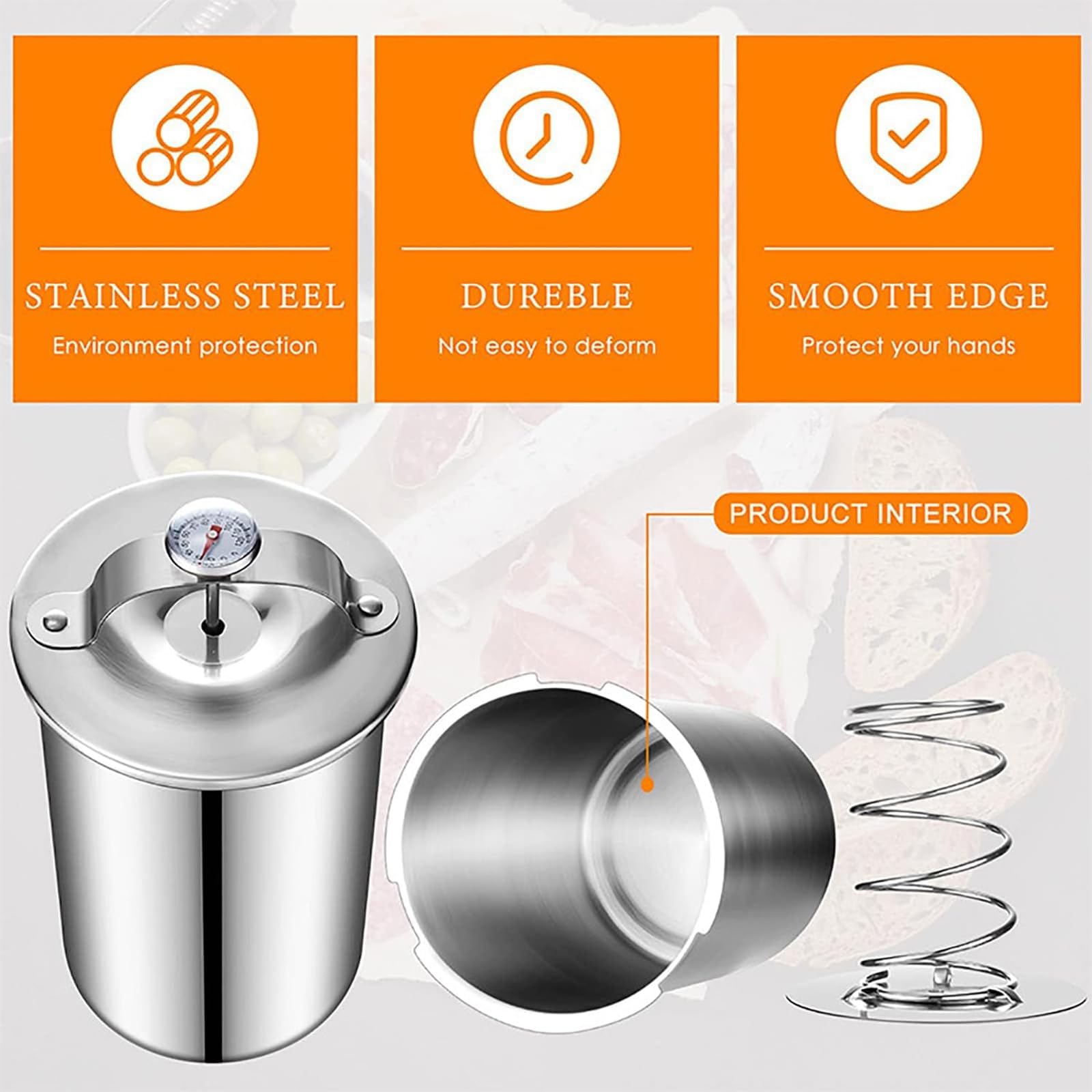 Pressa per prosciutto in acciaio inox con termometro, per preparare carne in scatola da 0 a 120 °C, per carne in scatola sana