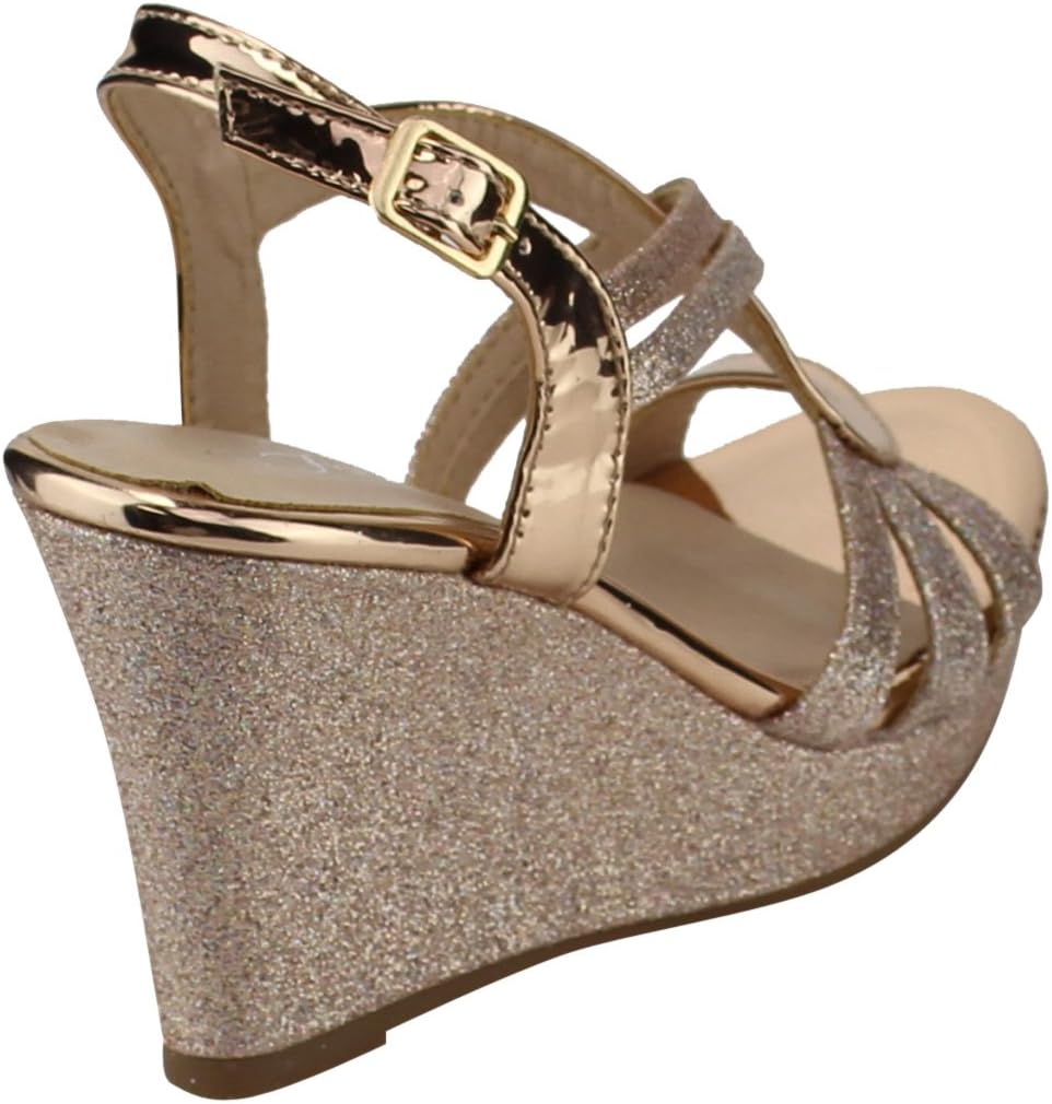 FOREVER FQ22 Women's Glitter Strappy Wrapped Wedge Heel Platform Sandals, Color Rose Gold, Size:9 - Image 7