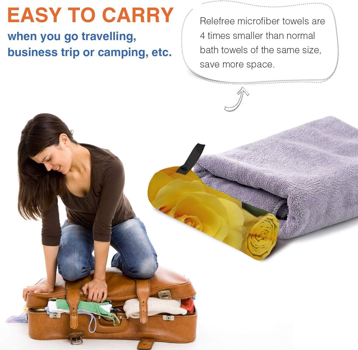 Yellow Roses Printed Microfiber Travel Towel,Camping Towel,Quick Dry,Soft Lightweight for Gym,Hiking,Yoga,Backpacking