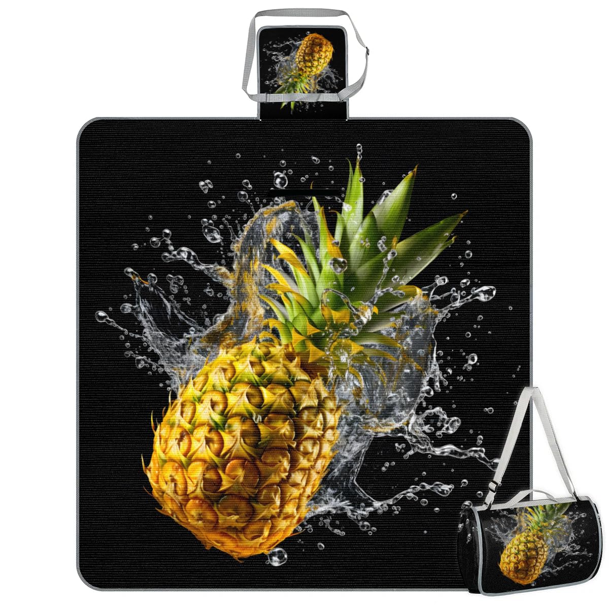 Manta de picnic de 150 x 145 cm, manta plegable de piña 3D para exteriores, impermeable, para playa, camping, senderismo, picnic