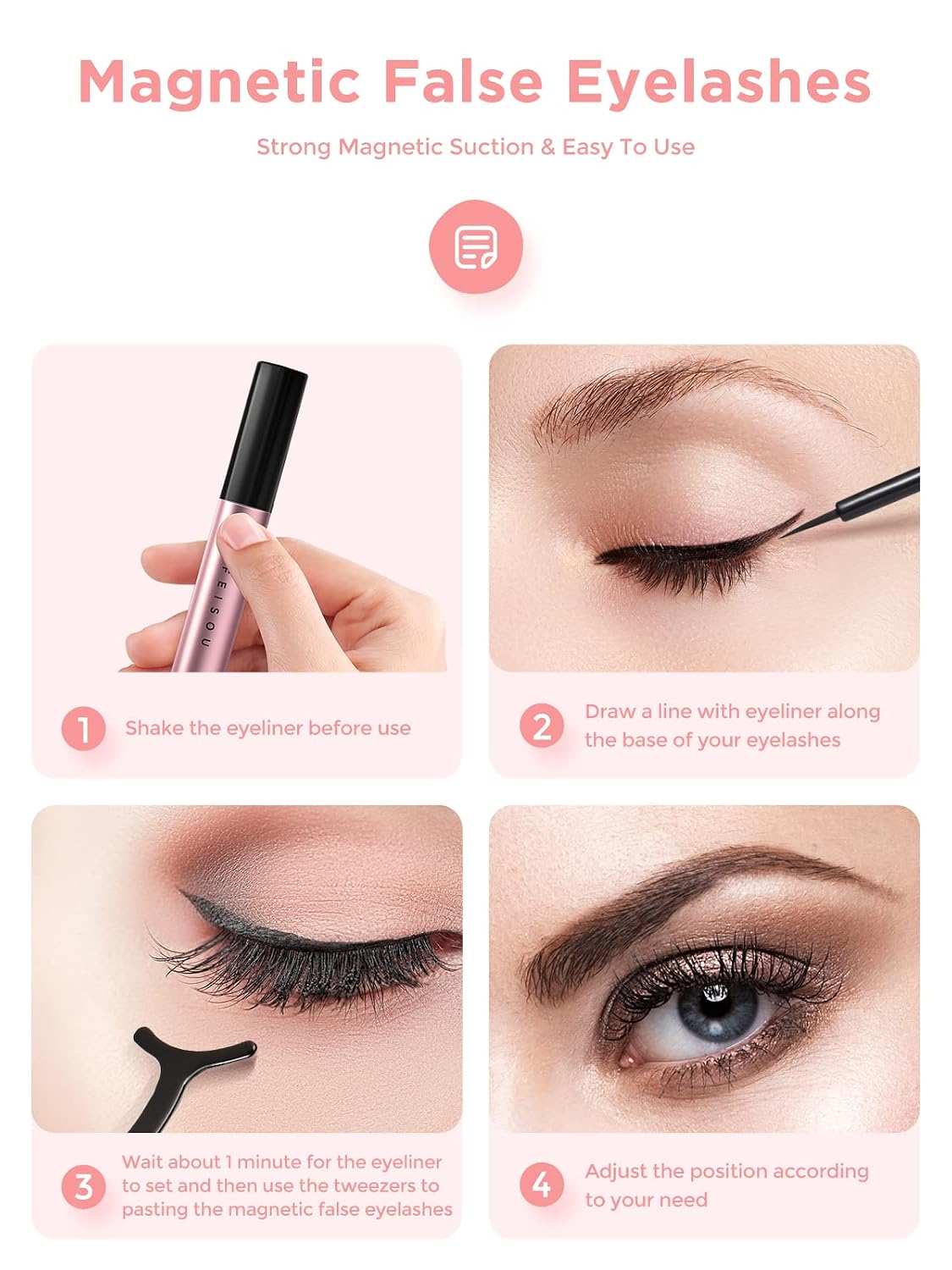 Magnetic Eyelashes with Eyeliner Kit, (5-Pairs) Reusable Eyelashes, Magnetic lashes Natural Looking with Eyeliner & Tweezers, Easy to Wear-No Glue Needed