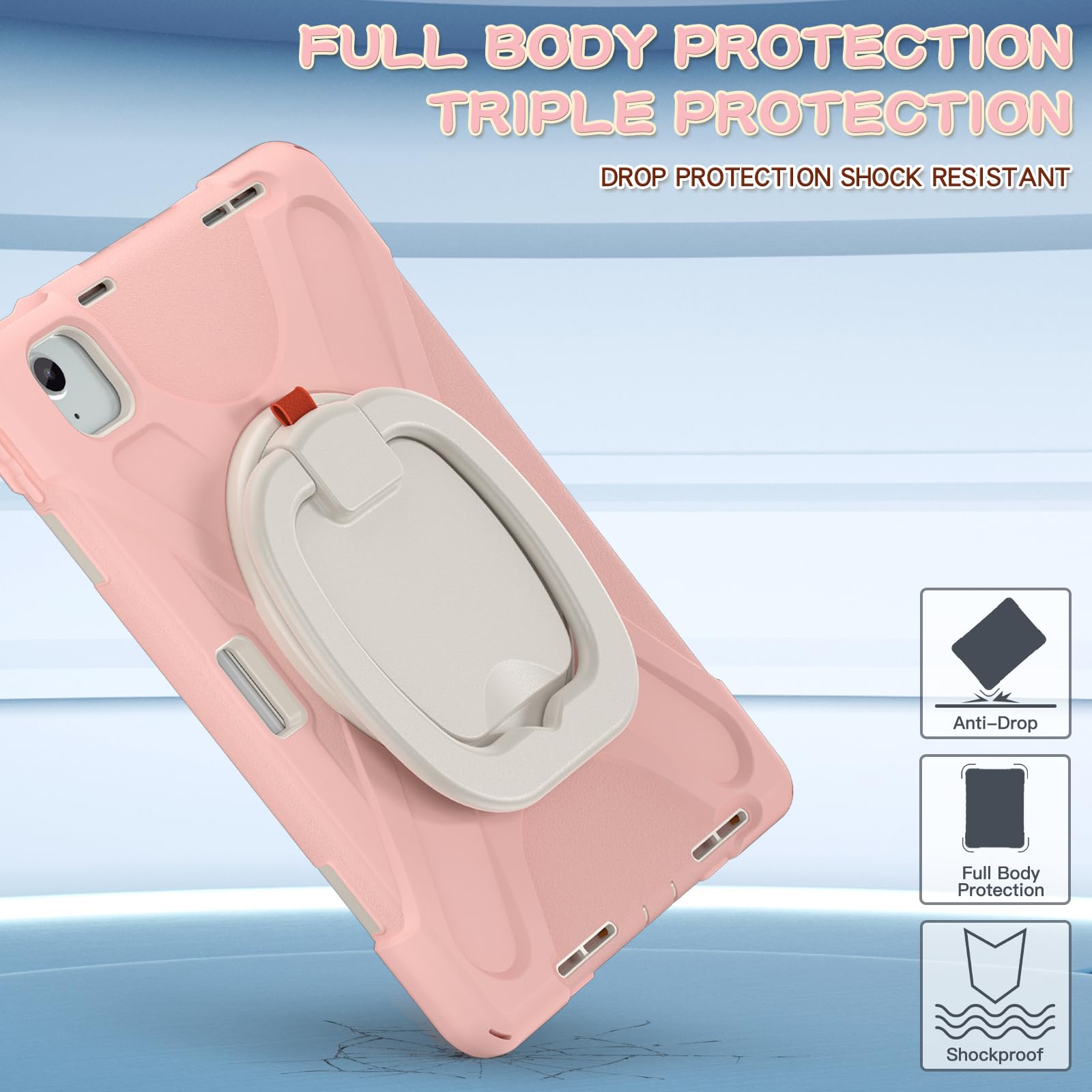 Bambini Cover per iPad Air 11 Pollici M4/M3/M2 (2026/2025/2024)/iPad Air 5a/4a 10,9 Pollici (2022/2020), Custodia Morbida in Silicone Antiurto con Portamatite, Carino Supporto Pieghevole, Tracolla