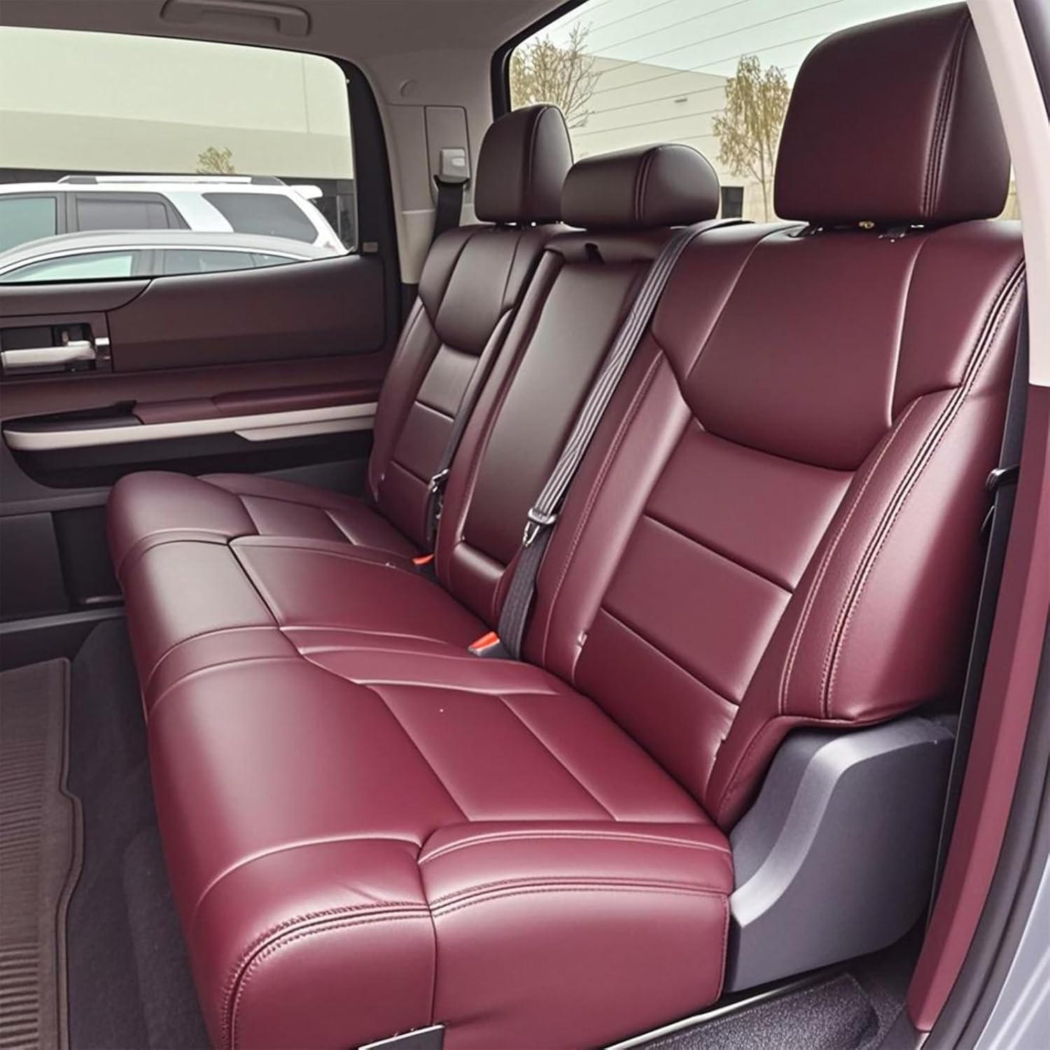 HKZ Custom Fit Tundra Seat Covers for Toyota Tundra DoubleCab 2014 2015 2016 2017 2018 2019 2020 2021 - Full Set, Leather - Wine Red