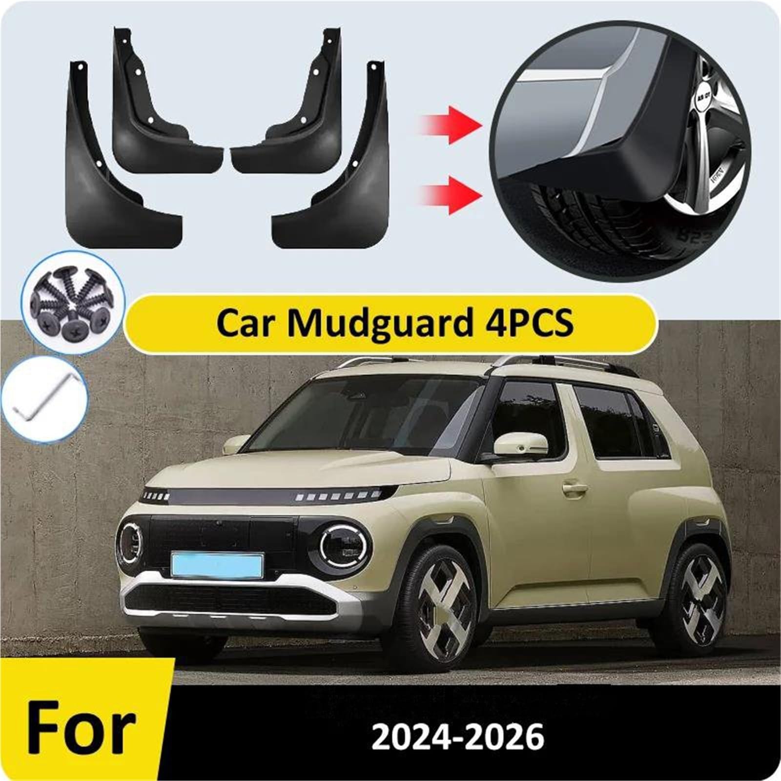 Auto Schmutzfänger Für Hyundai Für Casper EV 2024 2025 2026 Auto Spritzschutz Rad Fender Kotflügel Schlamm Flaps Vorne Hinten