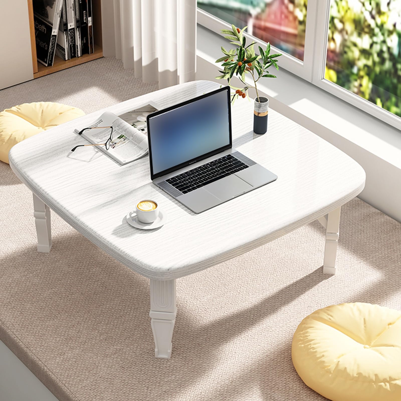 Table basse de balcon et salon de thé pliante blanche design épuré
