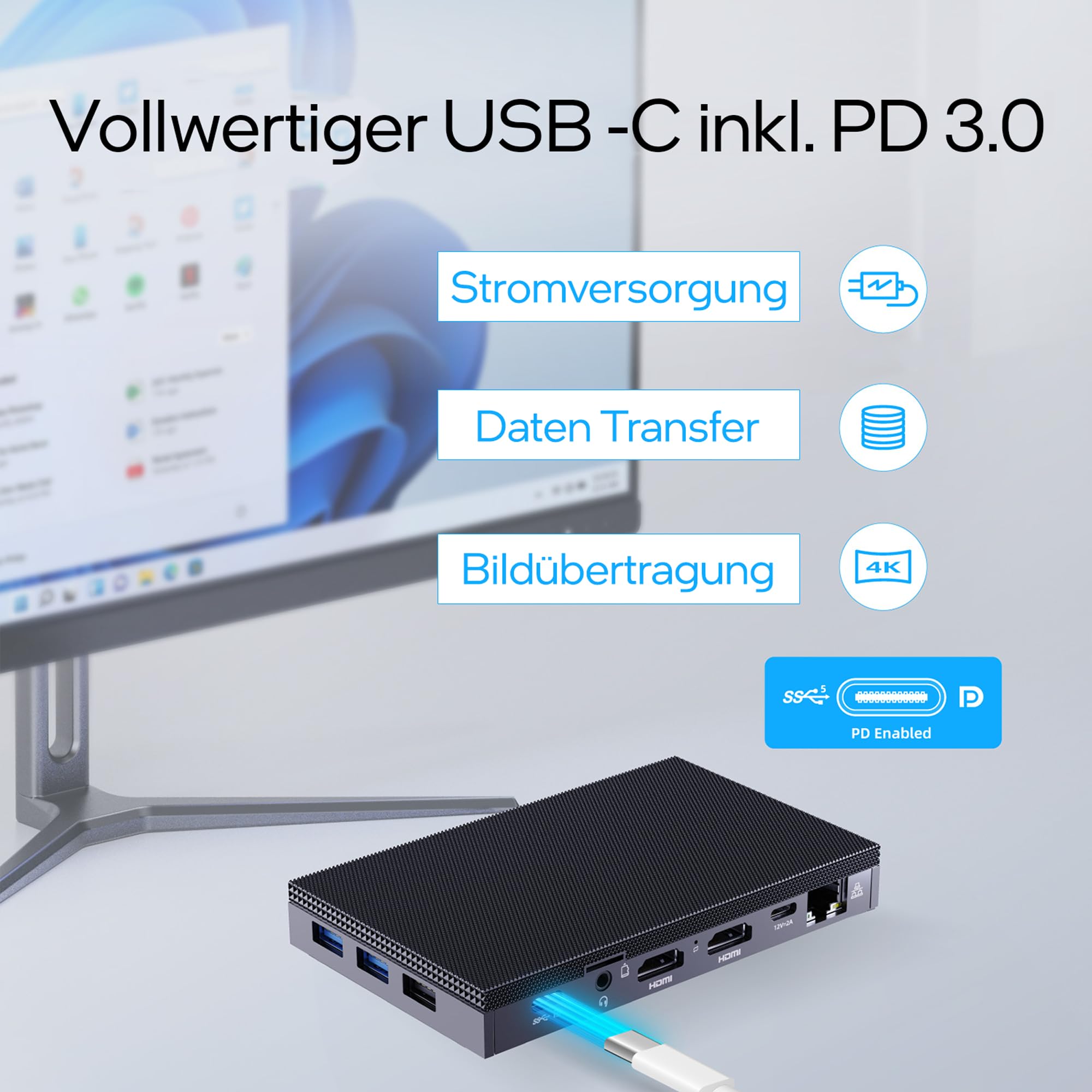 Orbsmart AW-16L Lüfterloser Mini PC Intel N150 16GB DDR5 512GB SSD Windows 11 Pro, Fanless Desktop Computer 4K Triple-Display WiFi 6 USB-C, Lautlos 0dB - Deutscher Hersteller