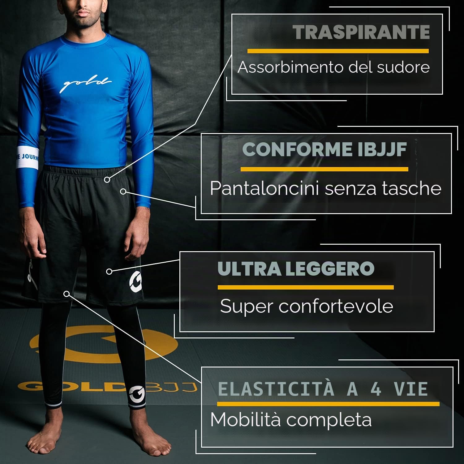 Gold BJJ Pantaloncini da Jiu Jitsu, approvati dall'IBJJF, per Grappling, MMA, Wrestling, Muay Thai e boxe