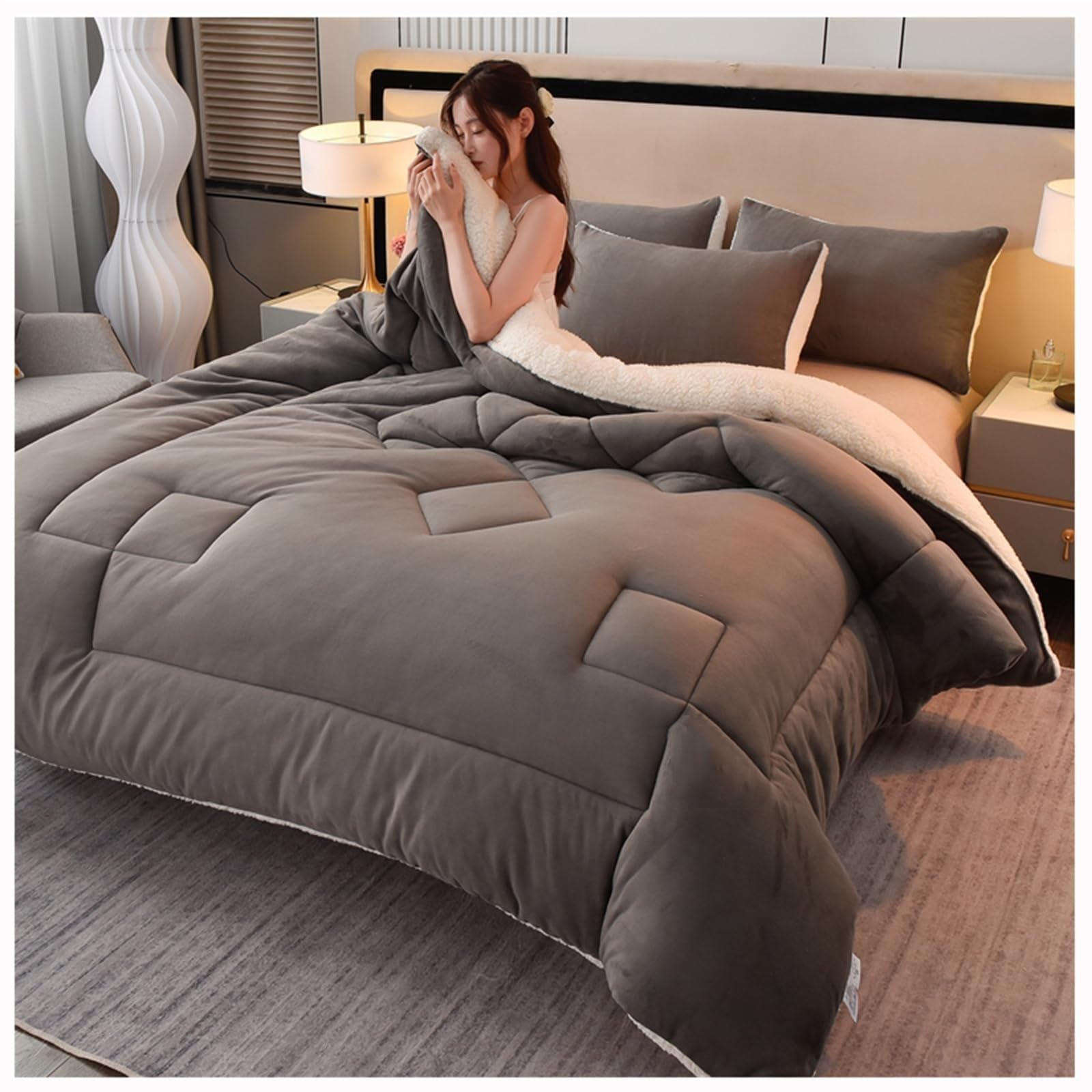 Full/Queen Thicken Lamb Fleece Quilts，Double-Sided Velvet Blanket，Cozy Plush Warm Oversized Blanket(Color2,150x200cm(2.5KG))