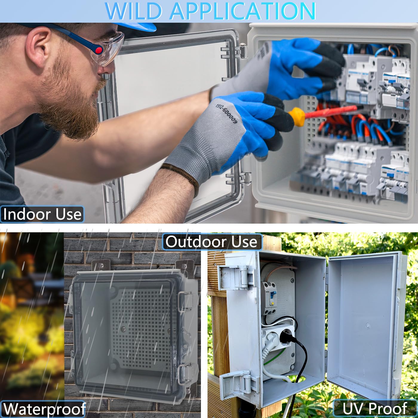 Waterproof Junction Box, ABS Plastic Electrical Box with Stainless Steel Latch, Hinged Cover Electric Project Enclosure Box with Mounting Plate, Wall Brackets,Clear 15.7"x11.8"x7.1