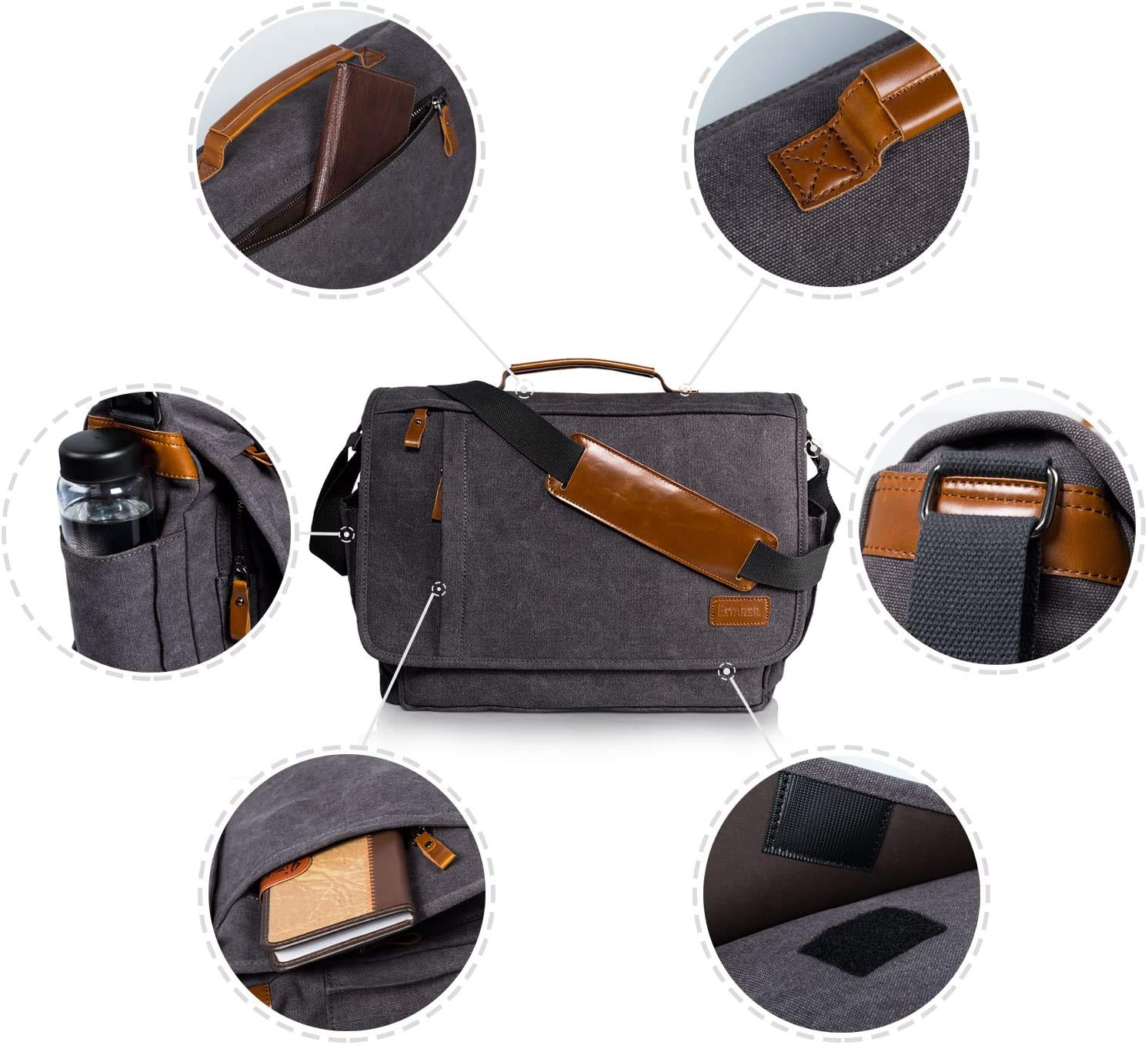 ESTARER Umhängetasche/Laptoptasche 15.6 Zoll für Arbeit/Uni aus Canvas Grau