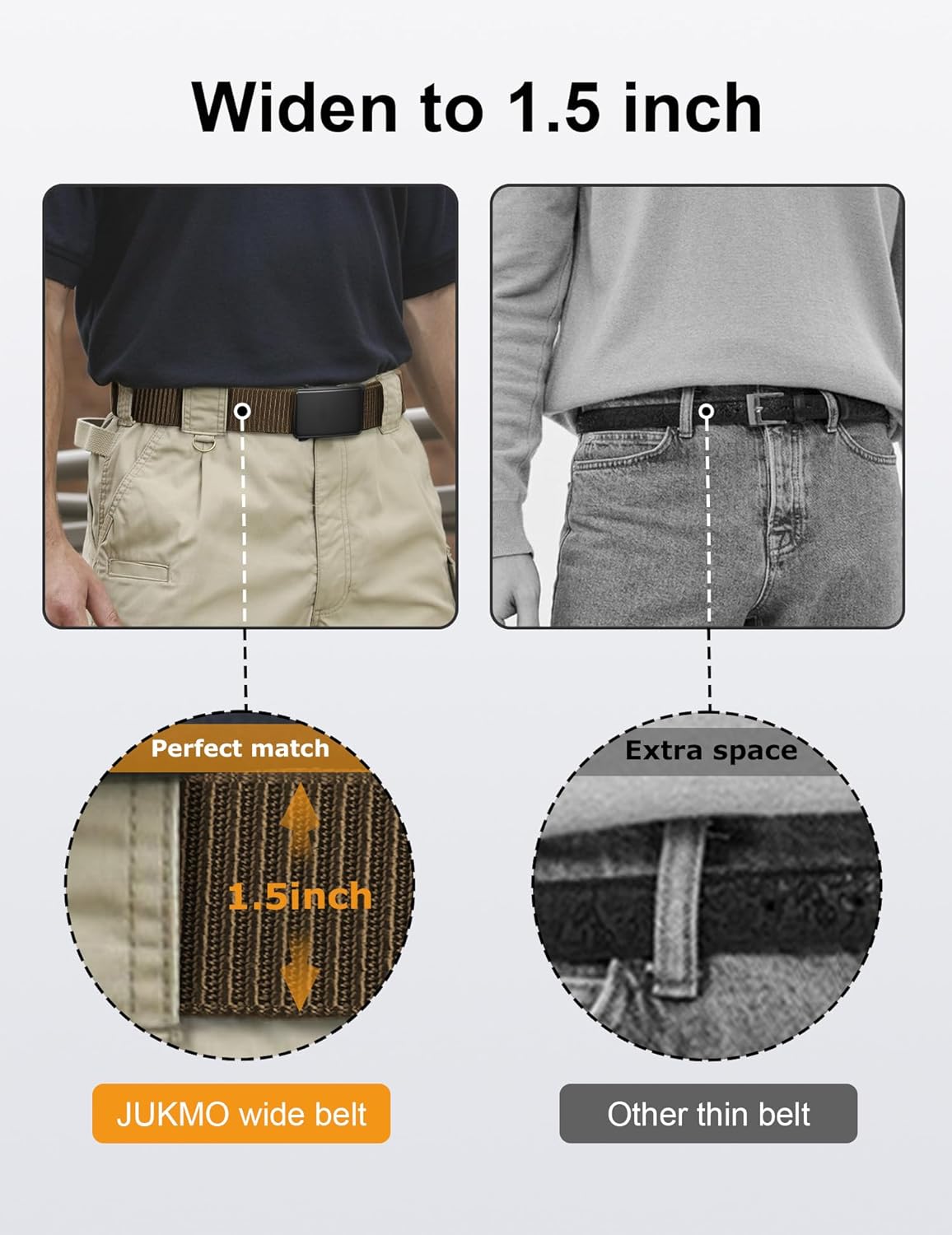 JUKMO Men's 1.5" Nylon Ratchet Belt, Casual Web Click Belt with Slide Buckle for Jeans, No Holes Adjustable Trim to Fit - Image 4