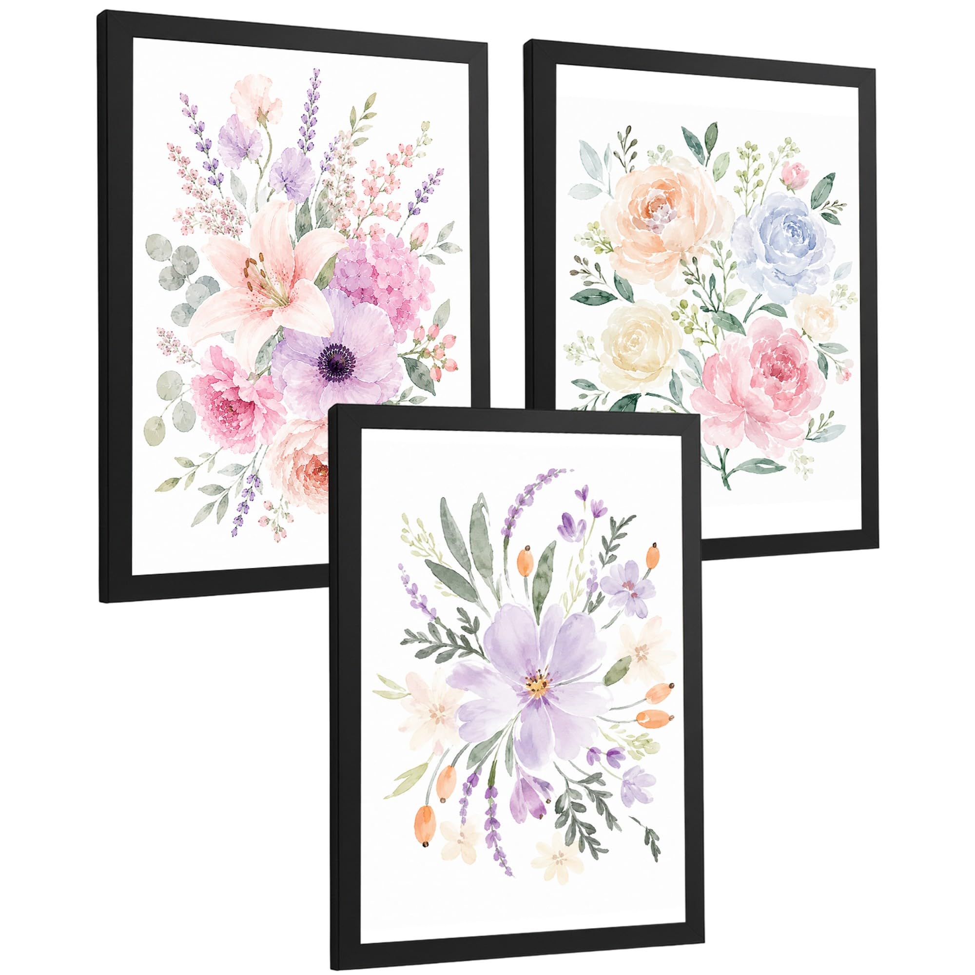 Nacnic Pastel Floral Posters with Watercolor Flower Bouquet Art