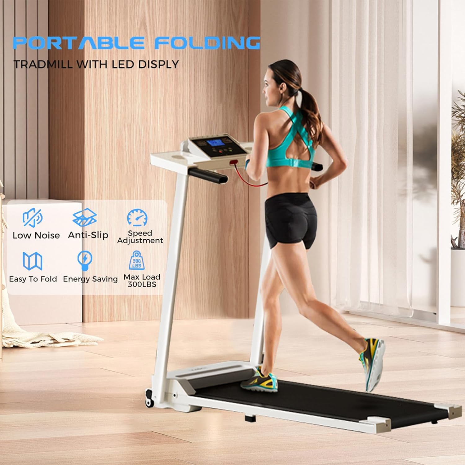 Portable Treadmills, Compact Walking Pad with Handle Bar for Indoor Home, 3.0HP Foldable Running Machine 0.6-6.2MPH with LED Display for Small Office, 300LBS
