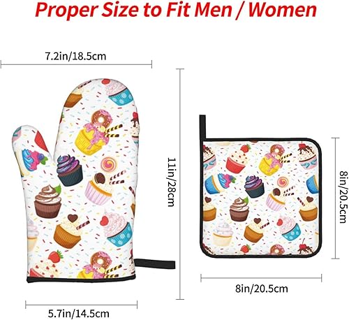 Miniatura 9 de Juego de 4 manoplas de horno y soportes para ollas de pizza, guantes resistentes al calor para cocina, hornear, asar a la parrilla, barbacoa