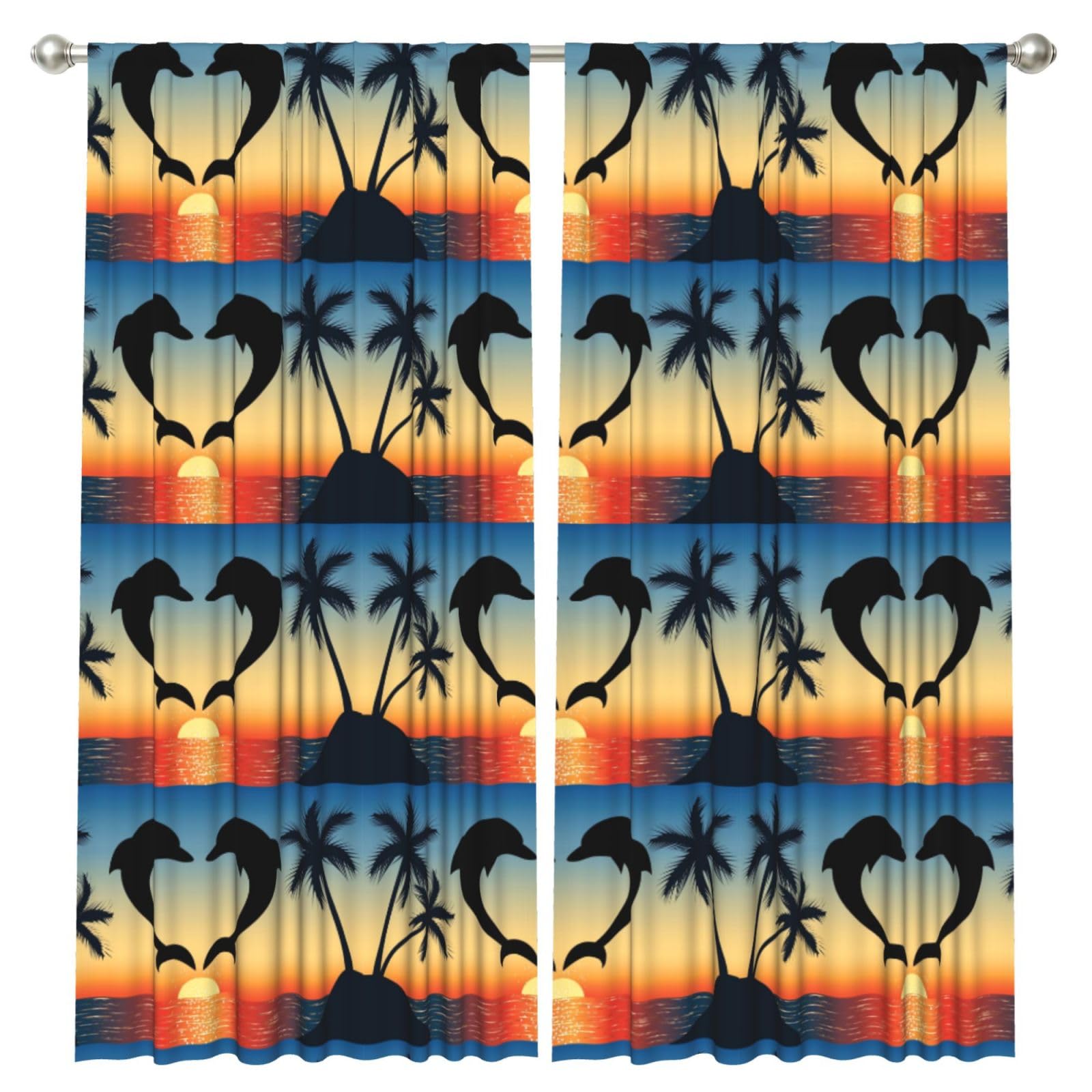 InOmak Two Dolphins Jumping Shaped Heart, 2 Panels Window Curtains 52 x 84 Inch Blackout Curtains for Living Room Bedroom