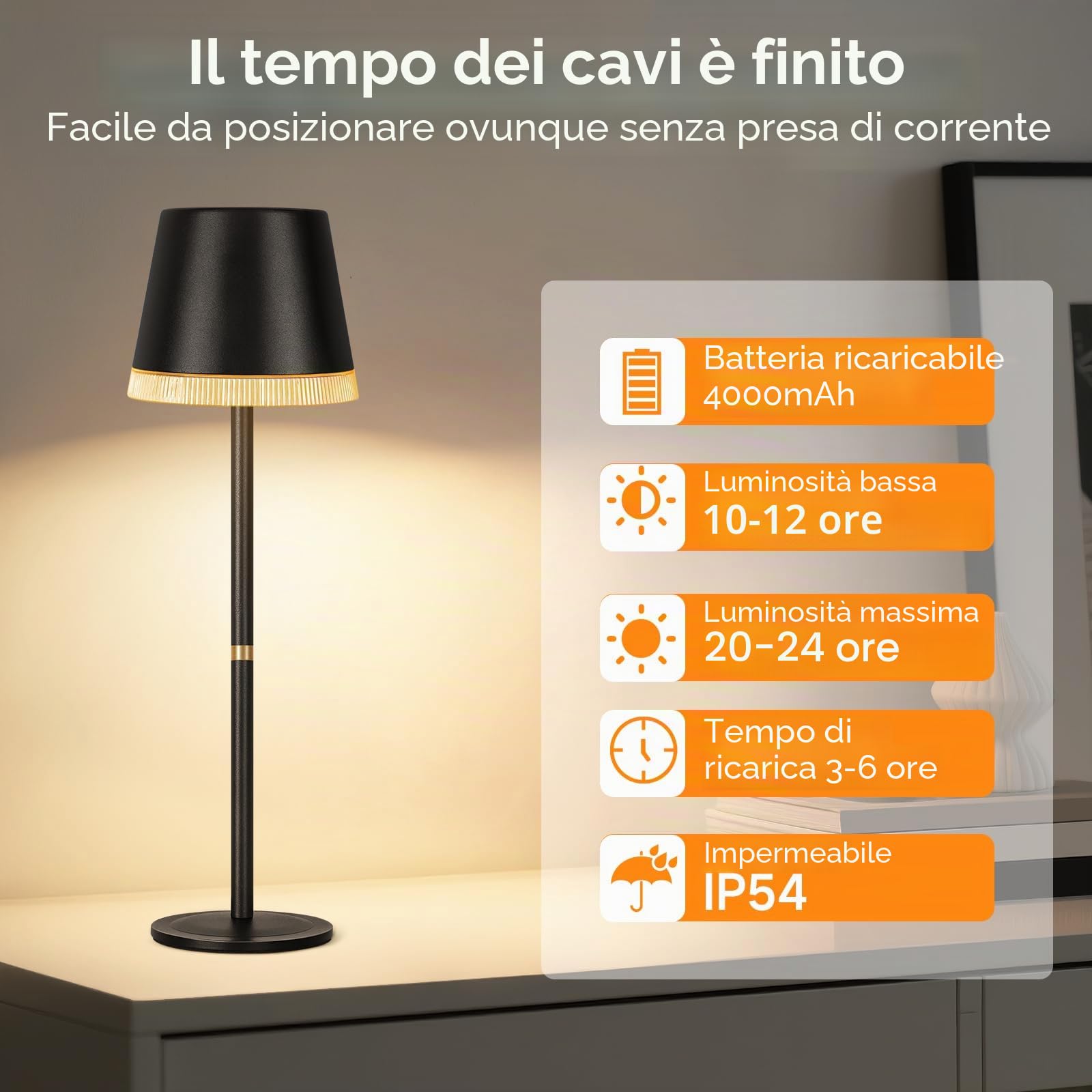 OUTON 2 Pezzi Lampada da Tavolo Senza Fili con 3 Modalità, Nero | Colore e Luce RGB, Lampada LED Ricaricabile con Touch, Dimmerabile, Memoria, Impermeabile IP54 per Camera da Letto