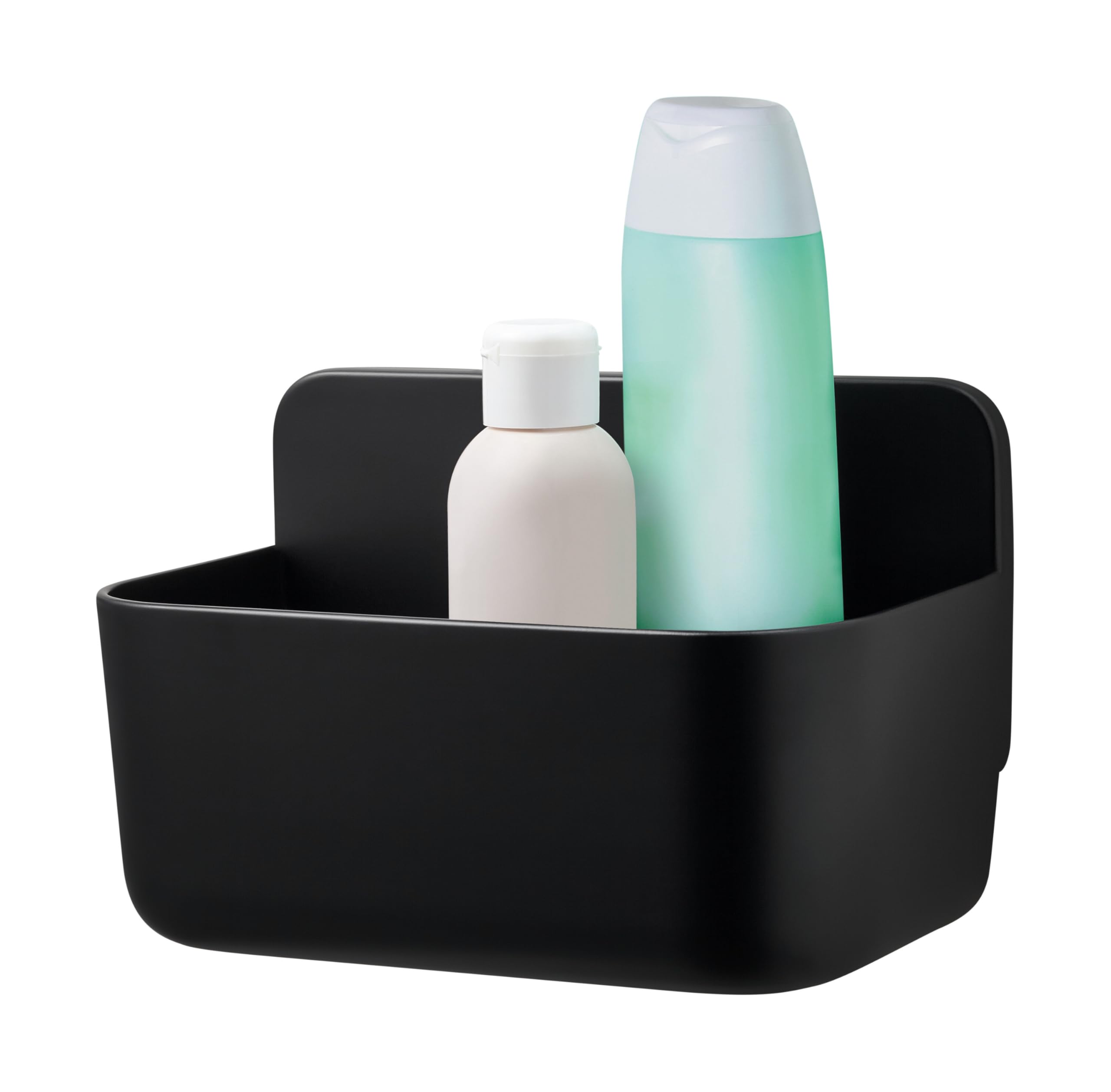 tesa LAVAA Shower Basket S Matte Black Shower Shelf for Wall Mounting without Drilling Includes tesa Powerstrips Waterproof Strips XL 200 mm x 130 mm x 110 mm