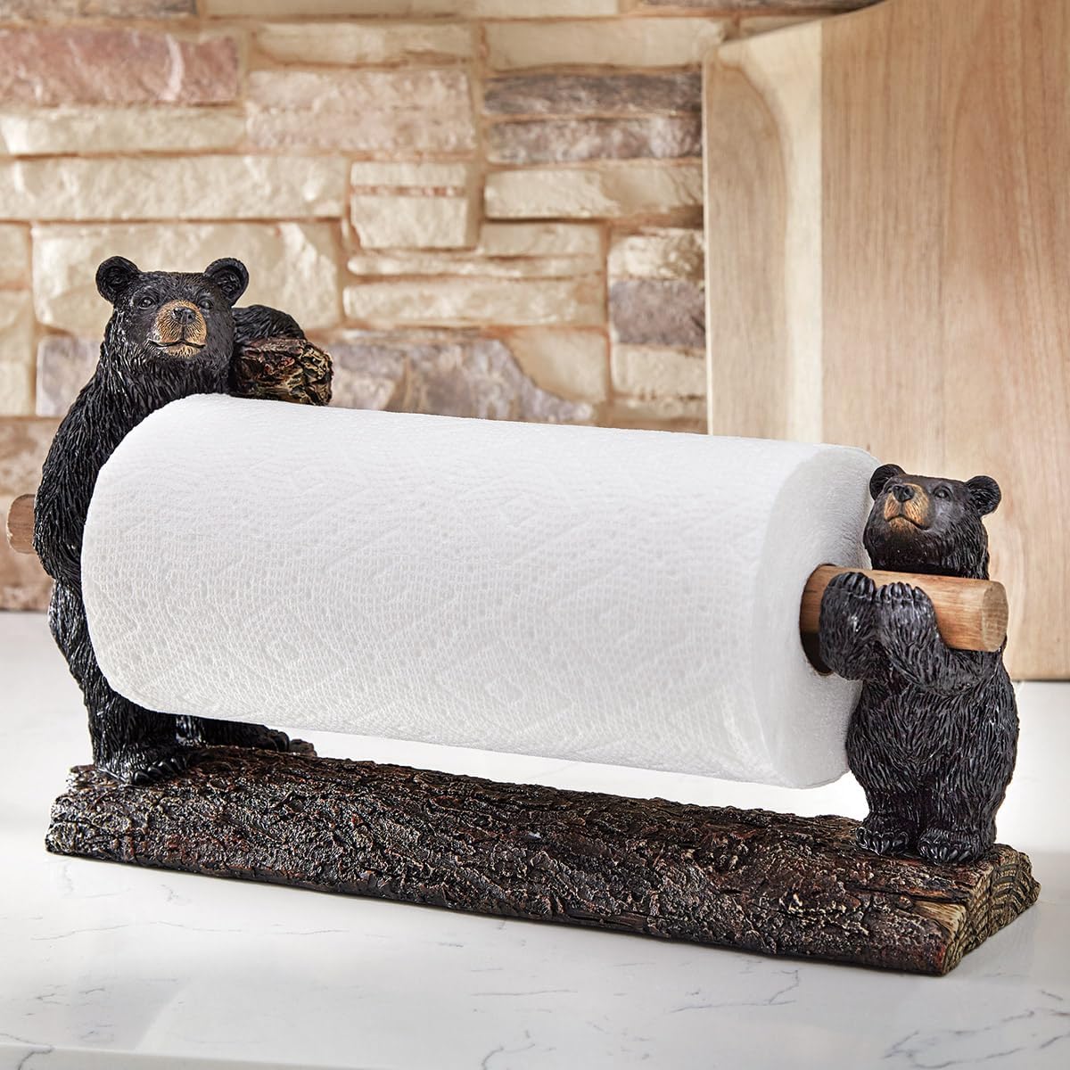 BLACK FOREST DECOR Timber Bears Paper Towel Holder, Polyresin, 15" W x 4" D x 9" H