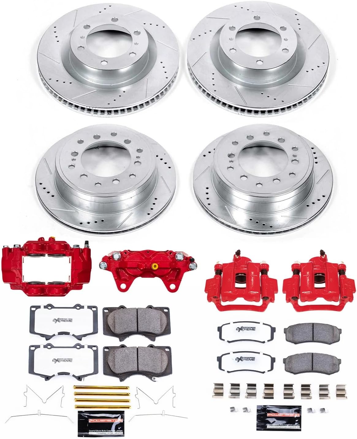 PowerStop Front and Rear Brake & Caliper Kit For Lexus GX460 2016-23 | Toyota 4Runner 2015-24 - Drilled and Slotted Truck & Tow Disc Rotors with Ceramic Brake Pads Upgrade, KC5874A-36