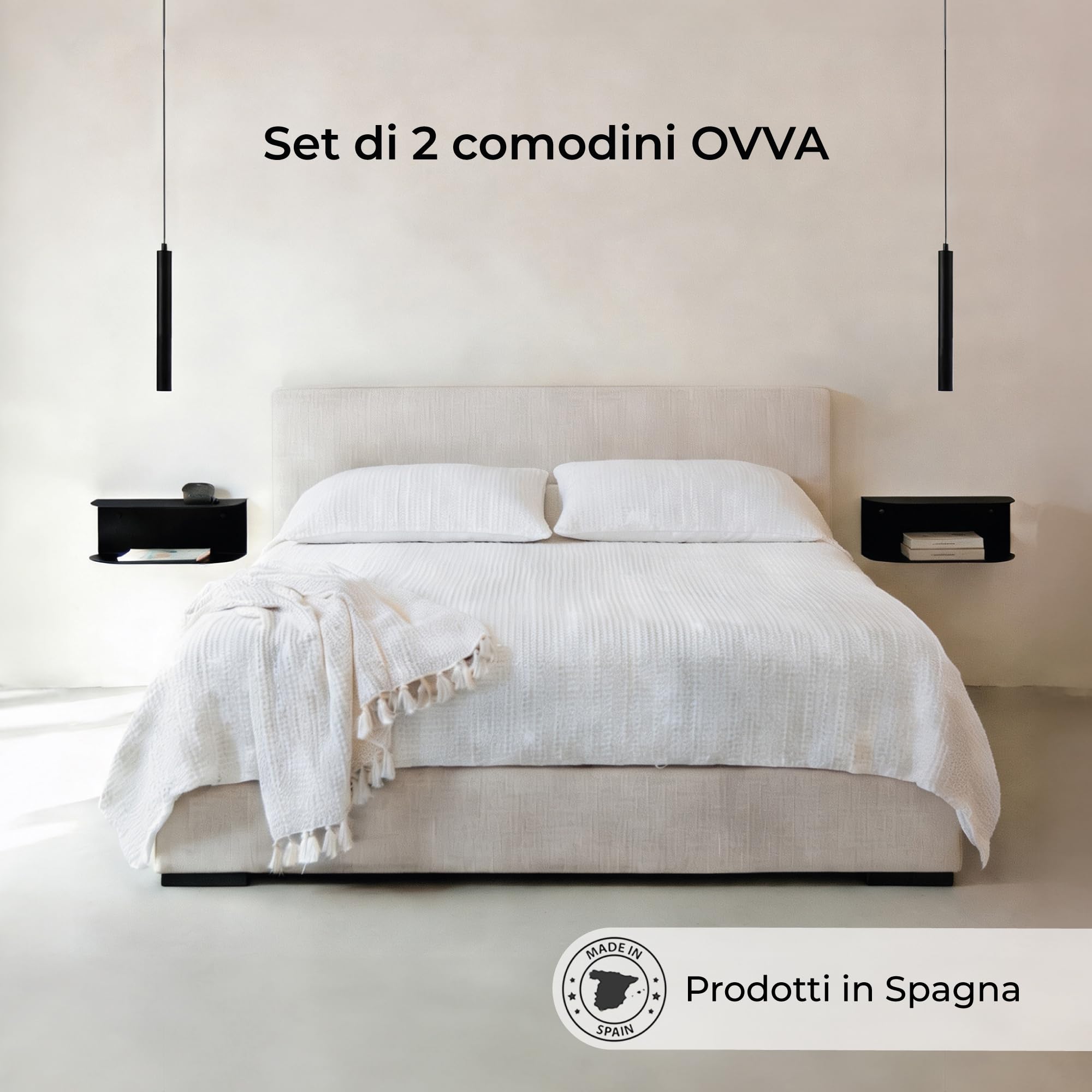 MILUKA Set da 2 Comodini Camera da Letto Moderni da 40 x 20 cm | Comodino Sospeso Nere, 2 Livelli | Mensole da Muro Versatile come Comodino Piccolo, Consolle Ingresso