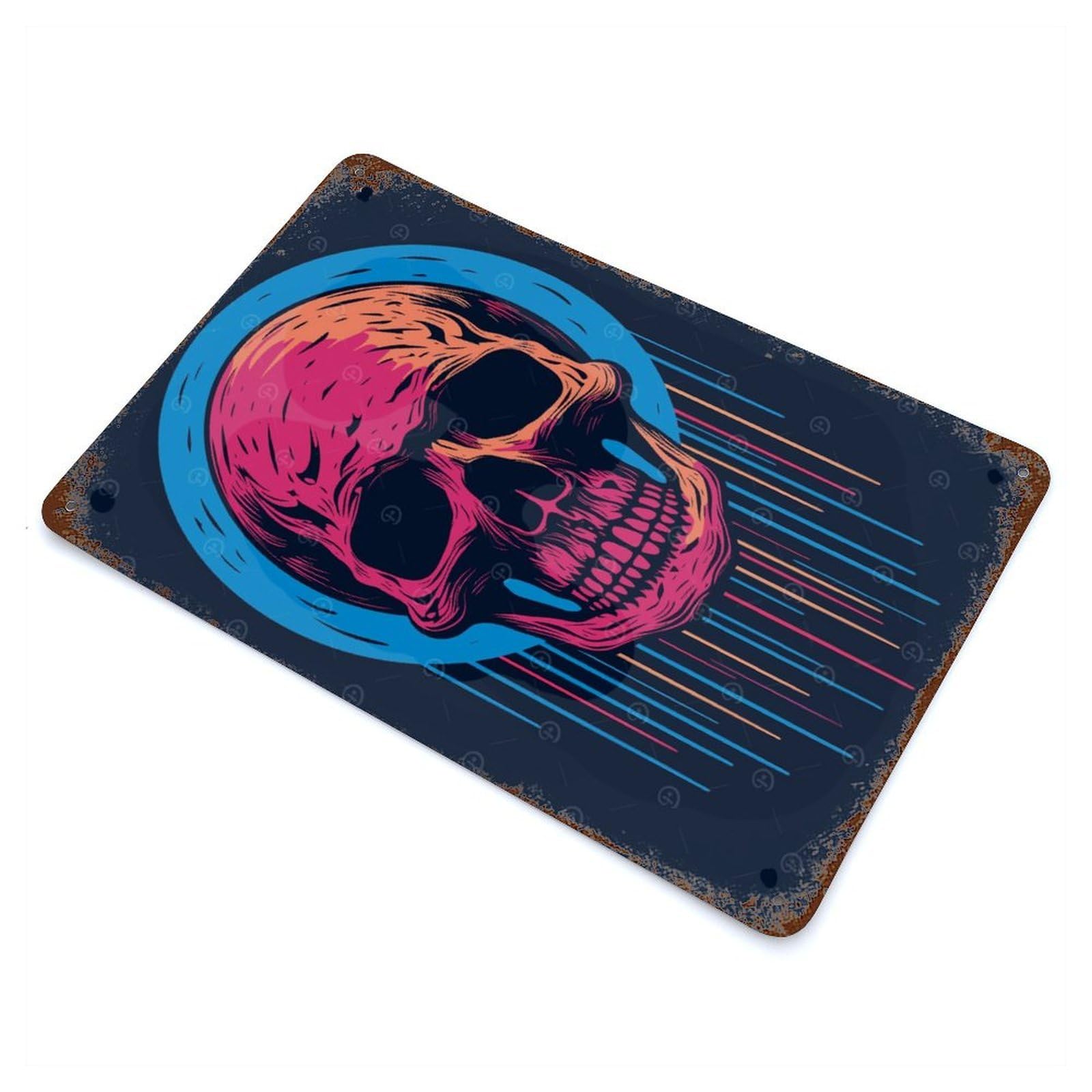 Skull Retro Halloween Decorative Tin Sign 11.8"x7.9", Farmhouse Wall Decor for Garage, Bar And Workshop Decor