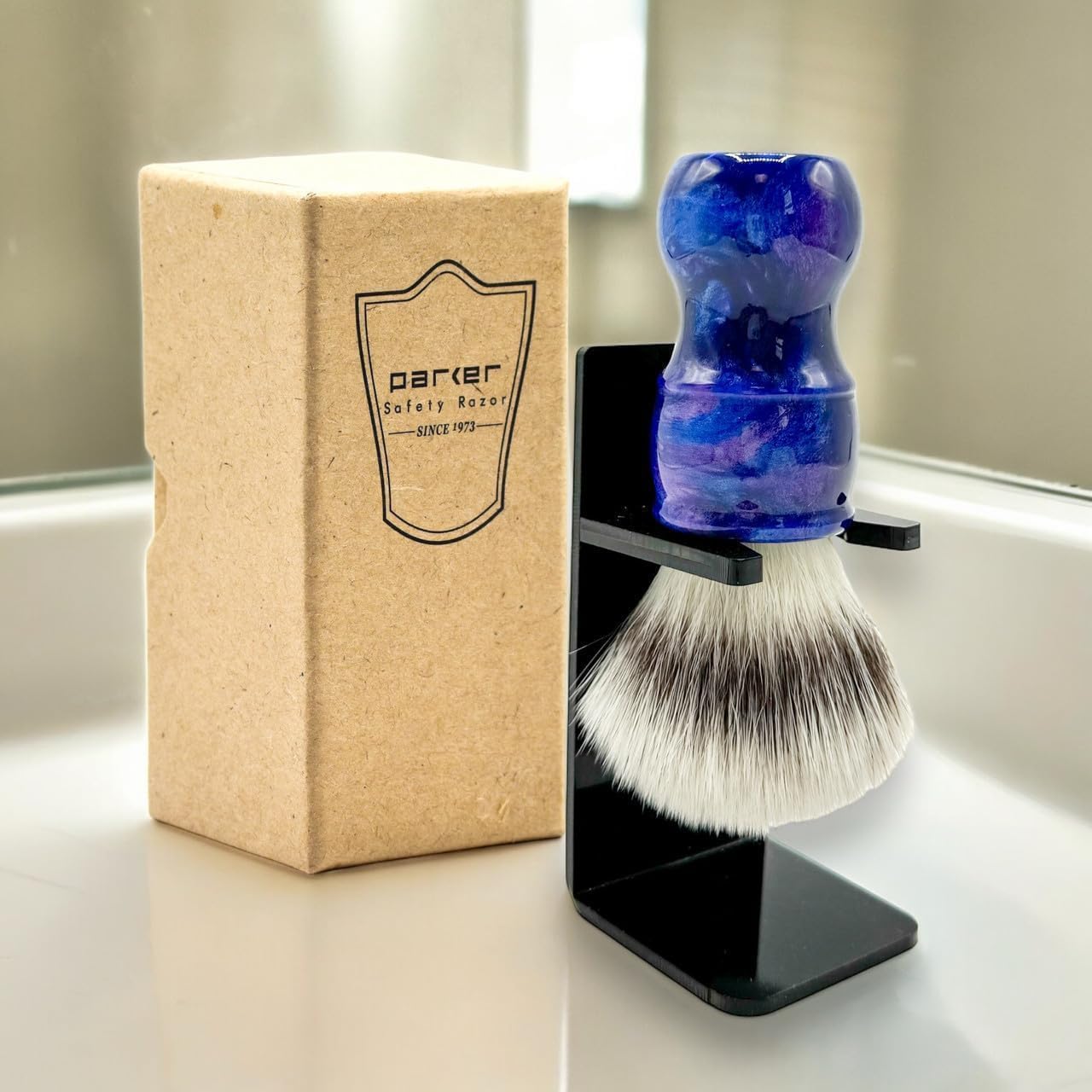 Amazon.com : Parker “Blue Storm” Deluxe Synthetic Shaving Brush