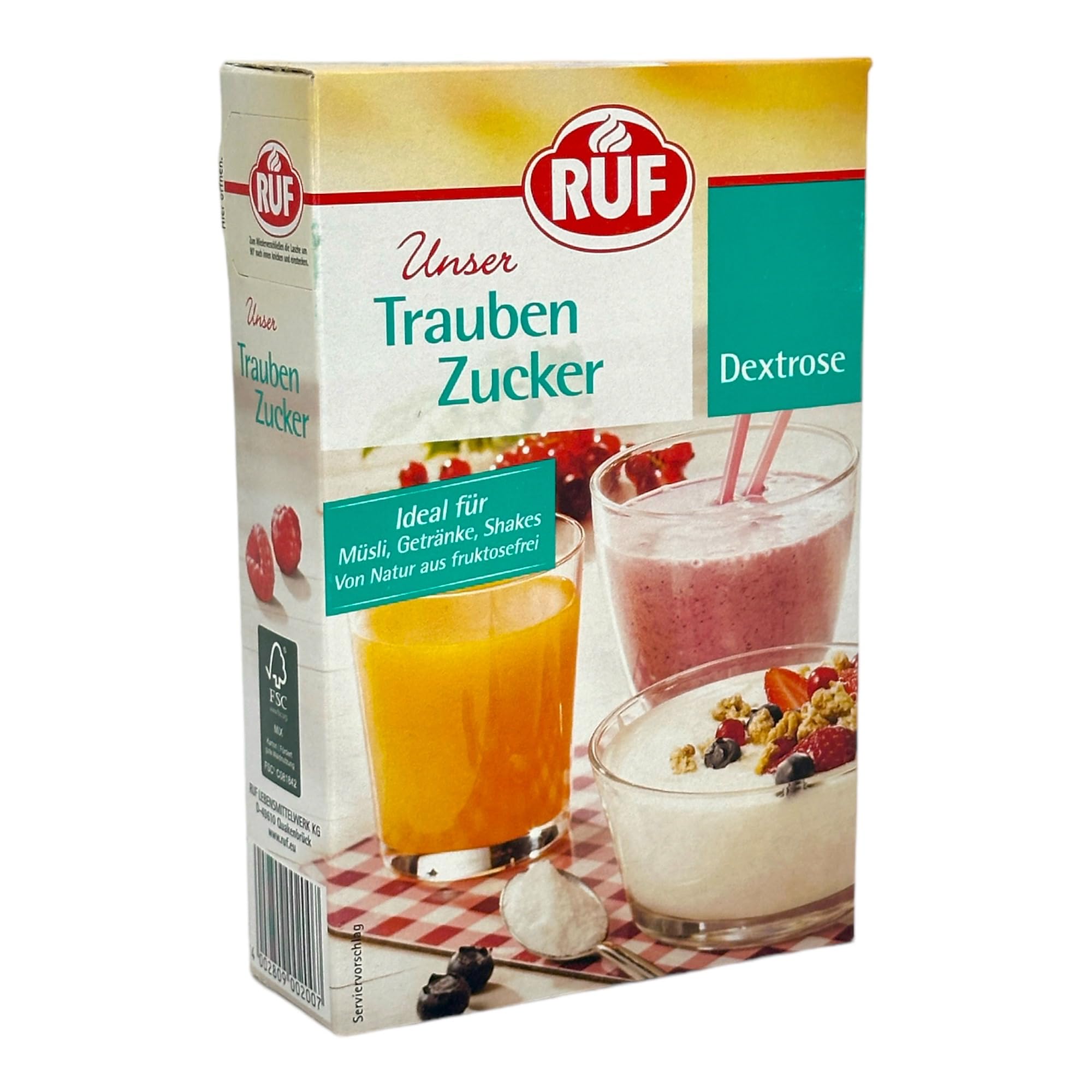RUF Traubenzucker mit Dextrose - Ideal für Müsli, Getränke & Shakes - fruktosefrei - Ideal für Diabetiker 400g